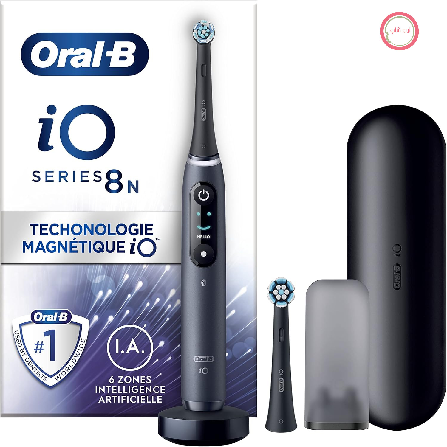 مسواک برقی اورال بی Oral-B iO 8N با 2 سر برس و 1 کیف مسافرتی، طراحی شده توسط Braun، هدایای اصلی، مشکی