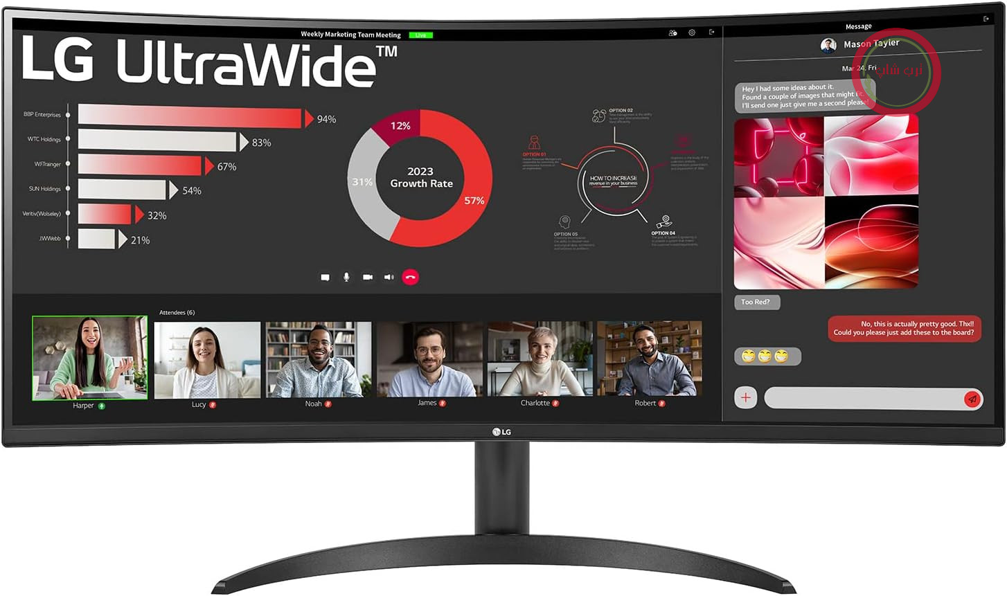 مانیتور منحنی QHD ال‌جی UltraWide با نسبت تصویر ۲۱:۹ و ابعاد ۳۴WR50QC-B - 34 Zoll، HDR10، 100Hz