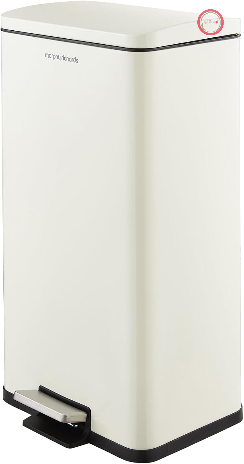 سطل زباله پدالی آشپزخانه مستطیلی 30 لیتری مورفی ریچاردز انگلستان Morphy Richards درب آرام بند، سطل داخلی، پدال پایی، کرم، 880002