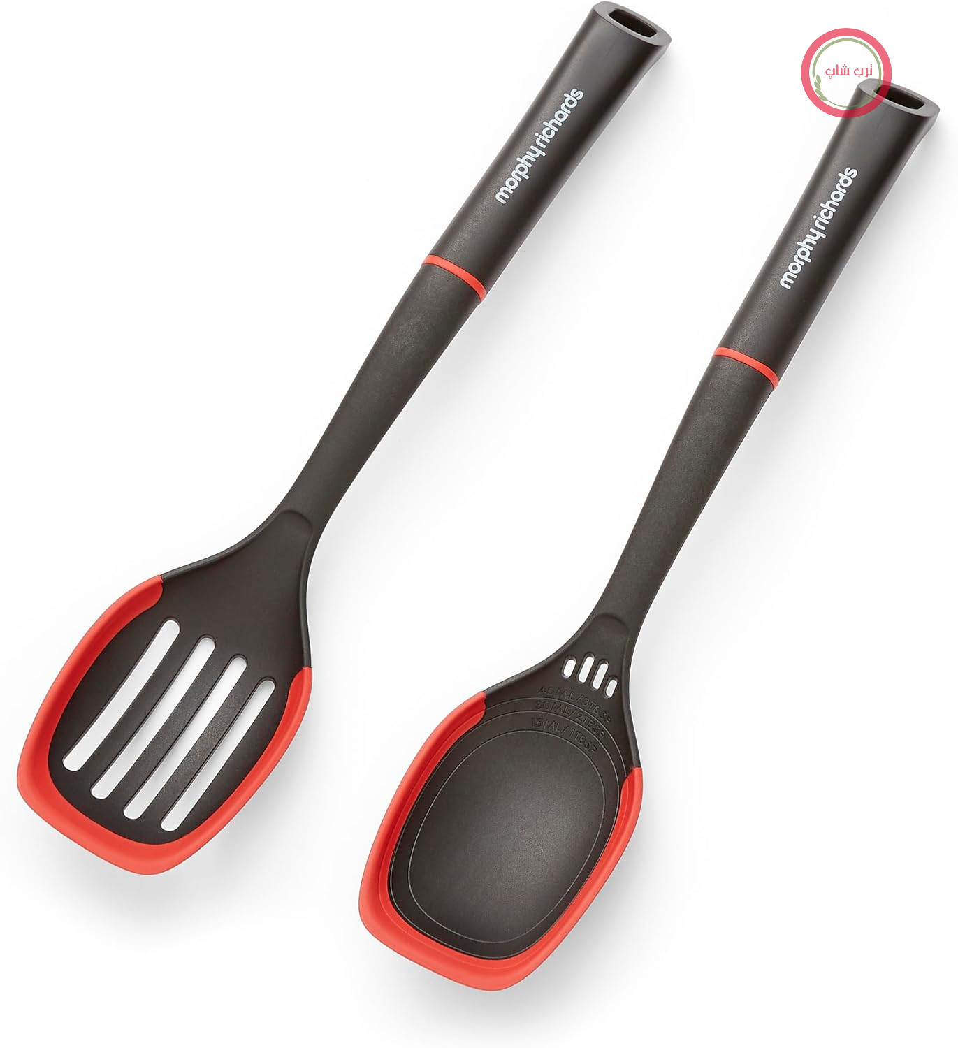 ملاقه کفگیر جامد و شیاردار مورفی ریچاردز انگلستان Morphy Richards نایلون و سیلیکون مقاوم در برابر حرارت، روکش نچسب، قاشق اندازه‌گیری یکپارچه، دم‌کننده و آبکش گیاهان