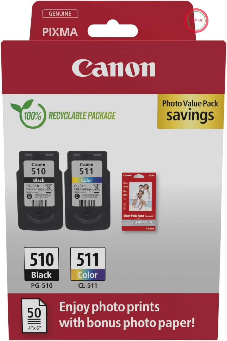 کارتریج‌های جوهر اصلی Canon PG-510 + CL-511 FINE + کاغذ عکس