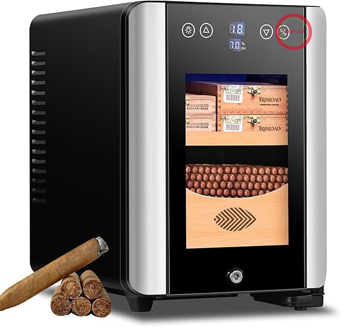 کابینت رطوبت گیر سیگار ۸ لیتری، خنک کننده رطوبت گیر سیگار برقی با قفسه و کشو از جنس چوب سدر، کنترل دما، درب شیشه ای سکوریت، رطوبت گیر سیگار کوچک برای ۱۰۰ نخ سیگار