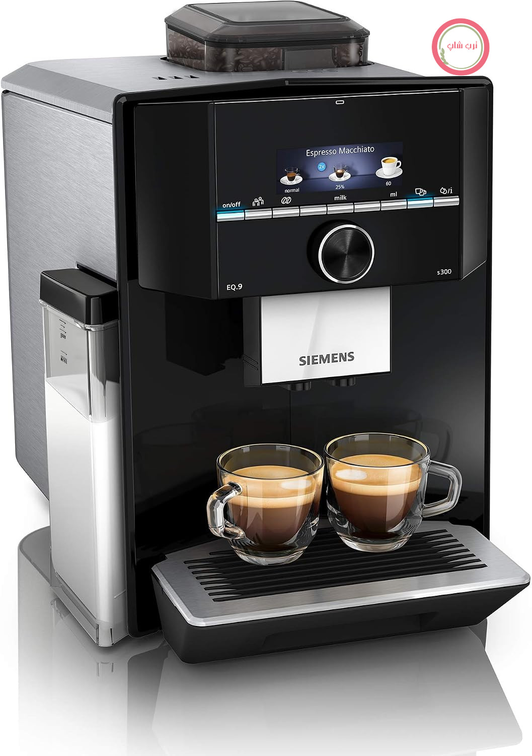 دستگاه قهوه ساز تمام اتوماتیک SIEMENS EQ.9 s300 TI923509DE، 10 پروفایل کاربری مجزا، مخزن شیر، آسیاب درجه یک، عملکرد آب گرم، ضد رسوب، تمیز کردن خودکار با بخار، صدای بسیار کم، 1500 وات، مشکی