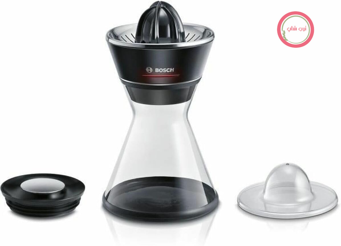 آب مرکبات گیر بوش مدل VitaStyle Citro MCP72GPB، مخروط فشار دهنده جهانی برای میوه های کوچک و بزرگ، آبمیوه گیری و آب مرکبات گیر 2 در 1، قوری شیشه ای 1.0 لیتری، قطعات بدون BPA، قابل شستشو در ماشین ظرفشویی، 40 وات