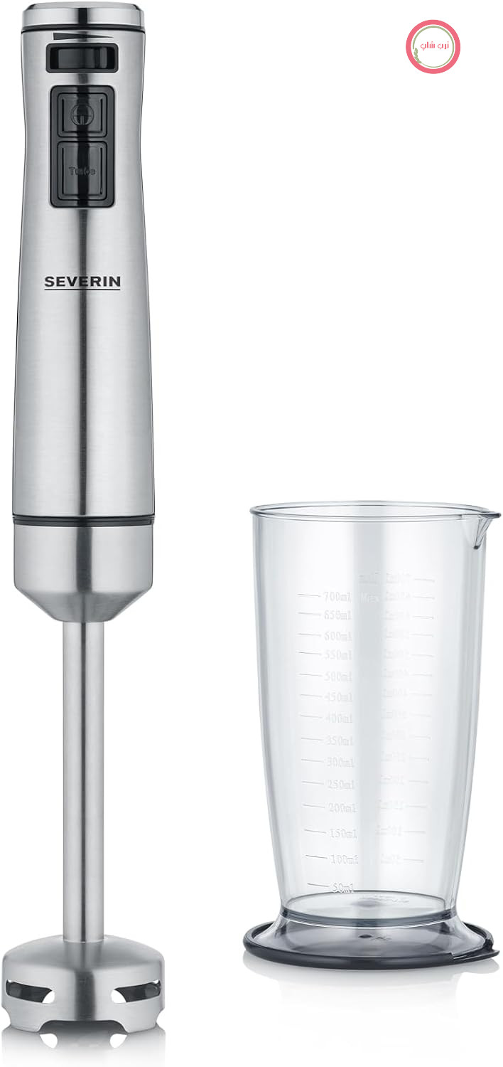 گوشت کوب برقی سورین آلمان SEVERIN برای پوره کردن و خرد کردن، دسته مخلوط کن با چاقوی استیل ضد زنگ 4 تیغه، شفت مخلوط کن جداشونده با ظرف مخلوط کن، 1000 وات، استیل ضد زنگ مشکی / برس خورده، SM 3773