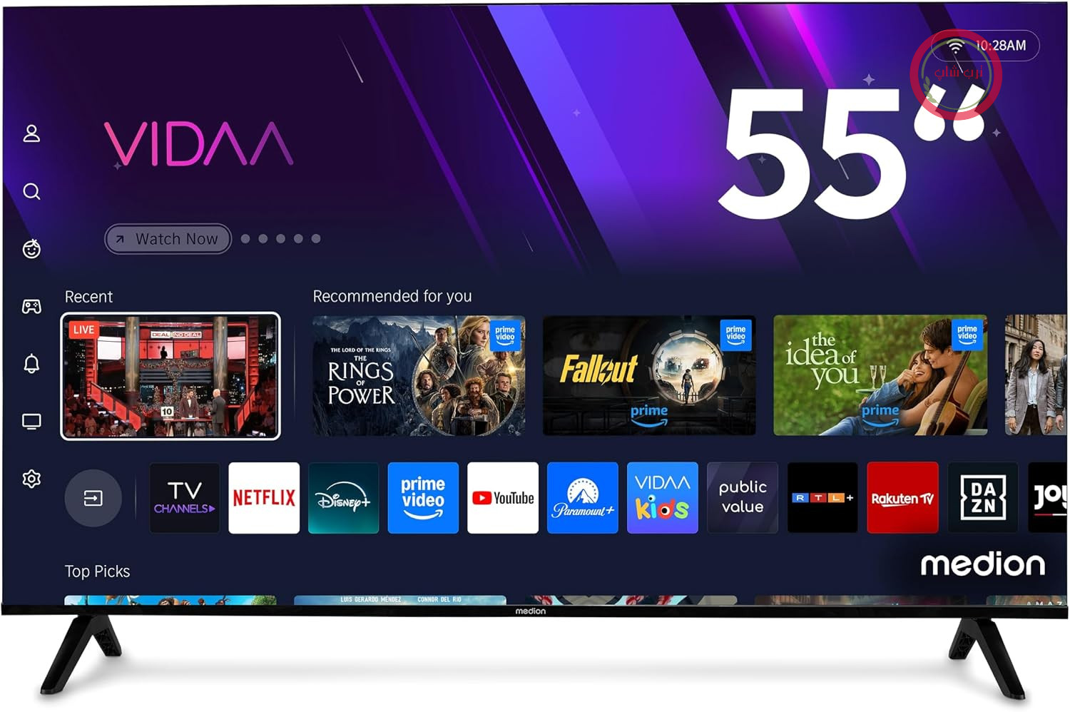 تلویزیون اولترا اچ‌دی 55 اینچی MEDION با ابعاد 138.8 سانتی‌متر (4K، HDR10، فروشگاه VIDAA، HBO Max، MagentaTV، Prime Video، Disney+، DAZN، Paramount+، HbbTV، PVR، بلوتوث، MD 855301)