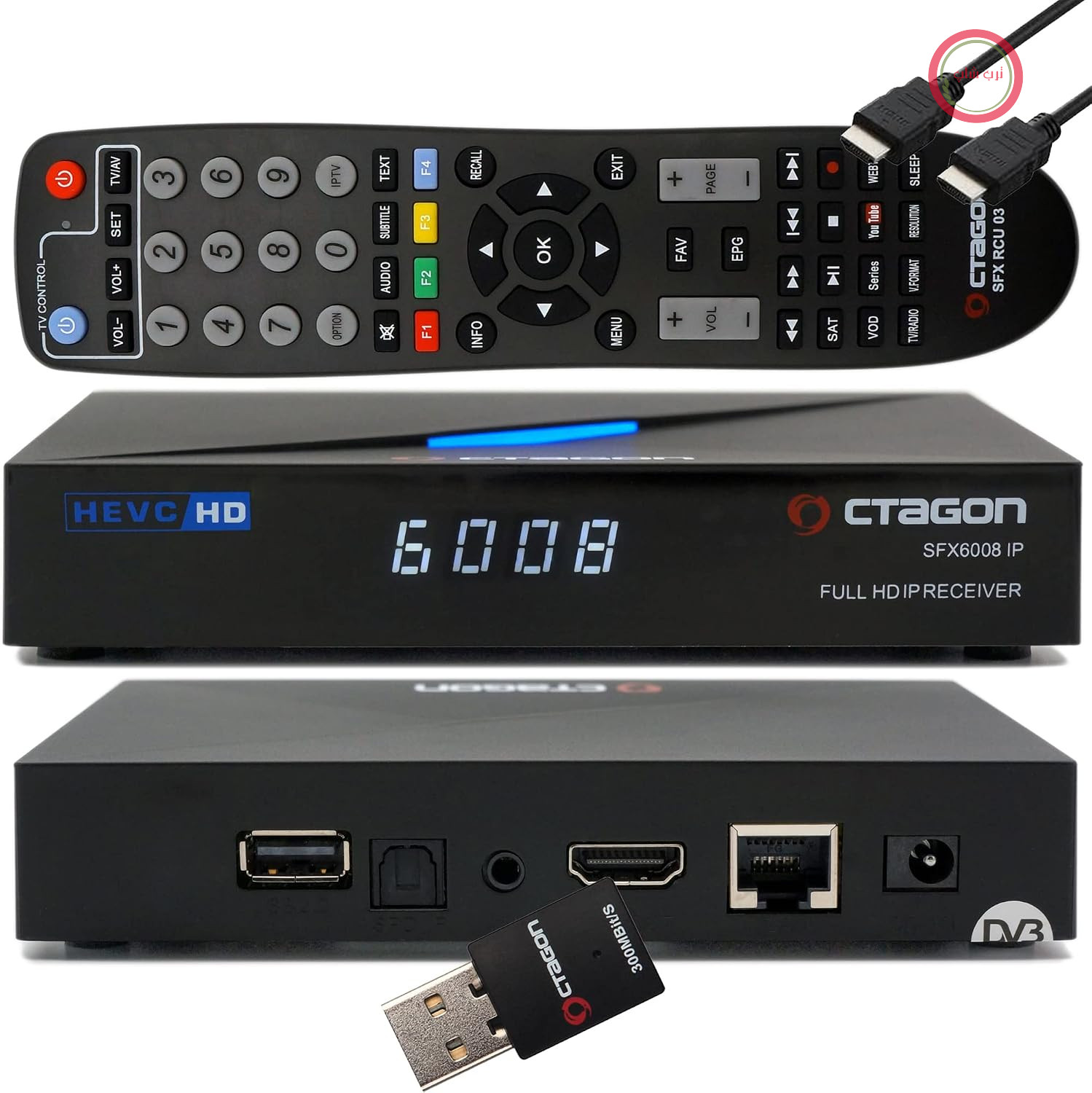 گیرنده و گیرنده هوشمند لینوکس OCTAGON SFX6008 IP H.265 HEVC Full-HD E2، گیرنده تلویزیون اینترنتی با پشتیبانی از کلاینت Sat to IP TV، DLNA، یوتیوب، رادیو وب، کارت شبکه WLAN 300 مگابیت بر ثانیه + کابل HDMI EasyMouse