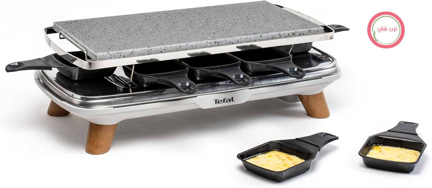 ظرف‌شویی تفال مدل Pierrade Gourmet Raclette، قفسه سنگی، ۲ در ۱، مناسب برای فضای داخلی، ۱۳۵۰ وات، سنگ طبیعی، ۸ کاسه با عمق زیاد، تمیز کردن آسان، خاکستری، پایه‌های چوبی PR620D12