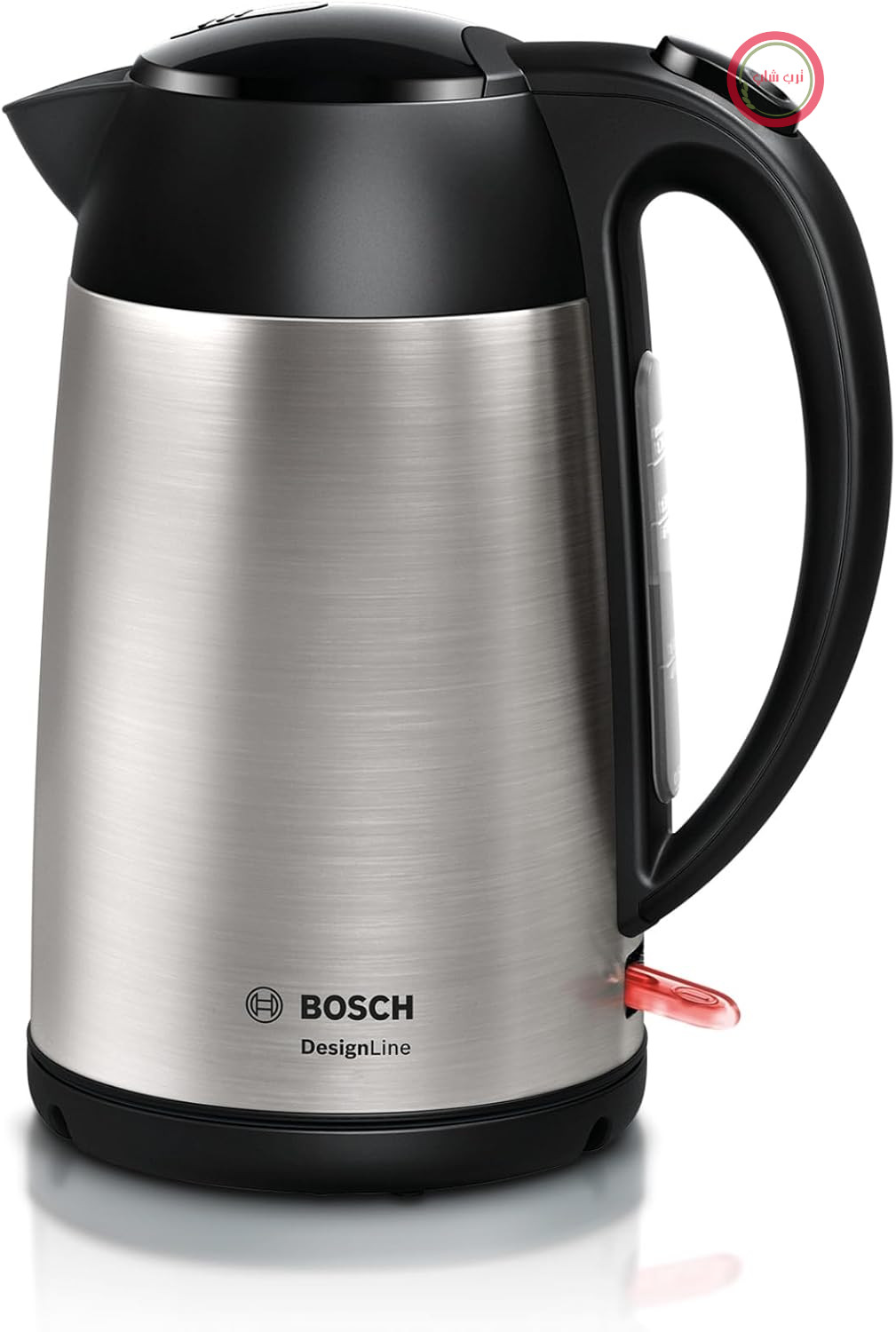 کتری بی‌سیم Bosch DesignLine TWK3P420، بدون پاشش آب، نشانگر فنجان، محافظت در برابر گرمای بیش از حد، 1.7 لیتر، 2400 وات، استیل ضد زنگ/مشکی