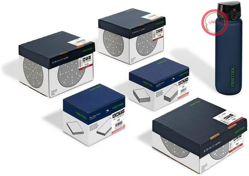 ساینده‌های Festool Granat Super Pack STF D150/48 GR-SP P80-P180 | مجموعه دیسک سنباده شامل اسفنج‌های سنباده برای Multi-Jetstream 2، StickFix، P80، P120، P180 و بطری نوشیدنی