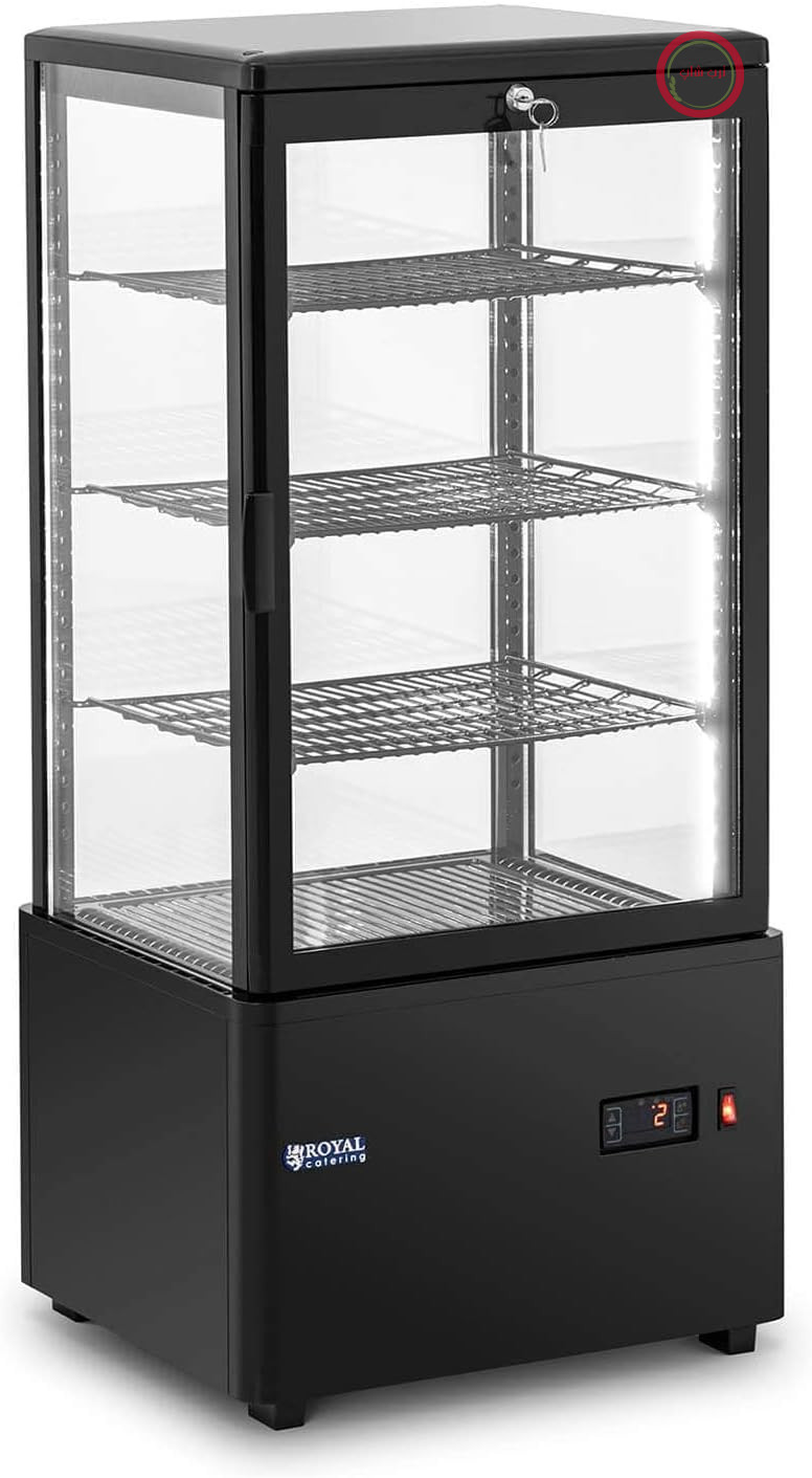 ویترین یخچالی رویال کترینگ آلمان RCCC-78-BT، 78 لیتر، 4 طبقه، پیشخوان مشکی، پیشخوان کیک، پیشخوان سرد