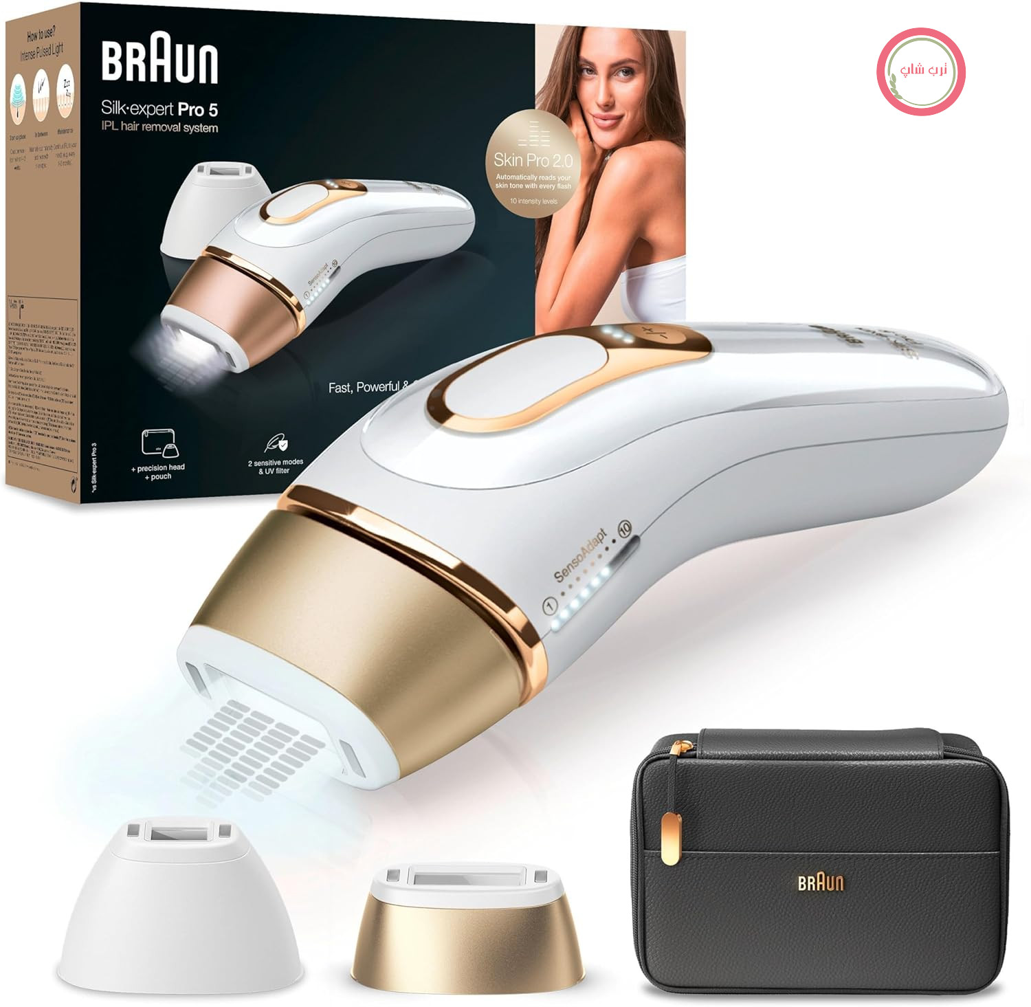 دستگاه رفع موهای زائد Braun IPL Silk Expert Pro 5 برای خانم‌ها/آقایان، ۲ سری، رفع موهای زائد قابل مشاهده، طراحی شده در آلمان، جایگزین لیزر موهای زائد، PL5140، سفید/طلایی