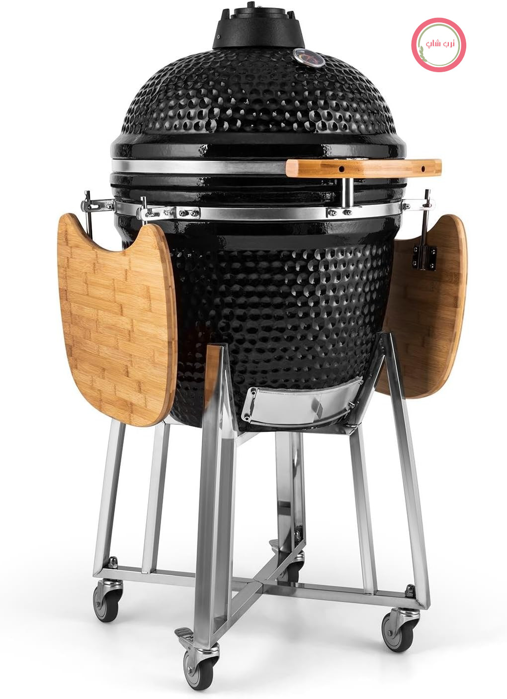 گریل Klarstein Kamado - برای کباب کردن، پخت آرام، دودی کردن یا پخت در فر، پنل‌های جانبی قابل جدا شدن، سرامیک، استیل ضد زنگ، بامبو، دماسنج از 0-450 درجه سانتیگراد، 3 چرخ، 75 x 132 x 125 سانتی‌متر، مشکی