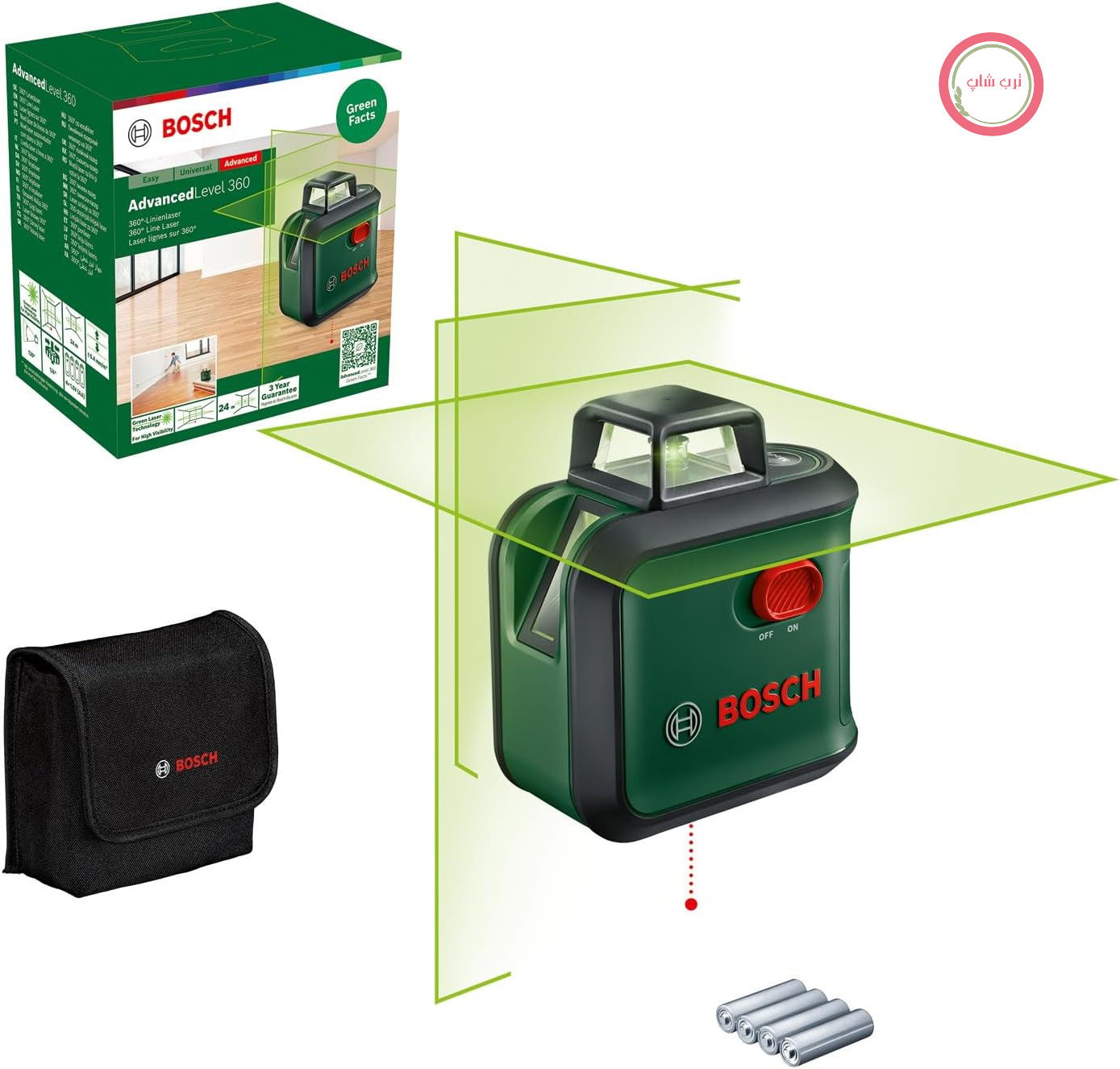 تراز لیزری خط‌کشی بوش آلمان Bosch مدل AdvancedLevel 360 (3 خط لیزر شامل تراز 360 درجه در سراسر اتاق، در یک...
