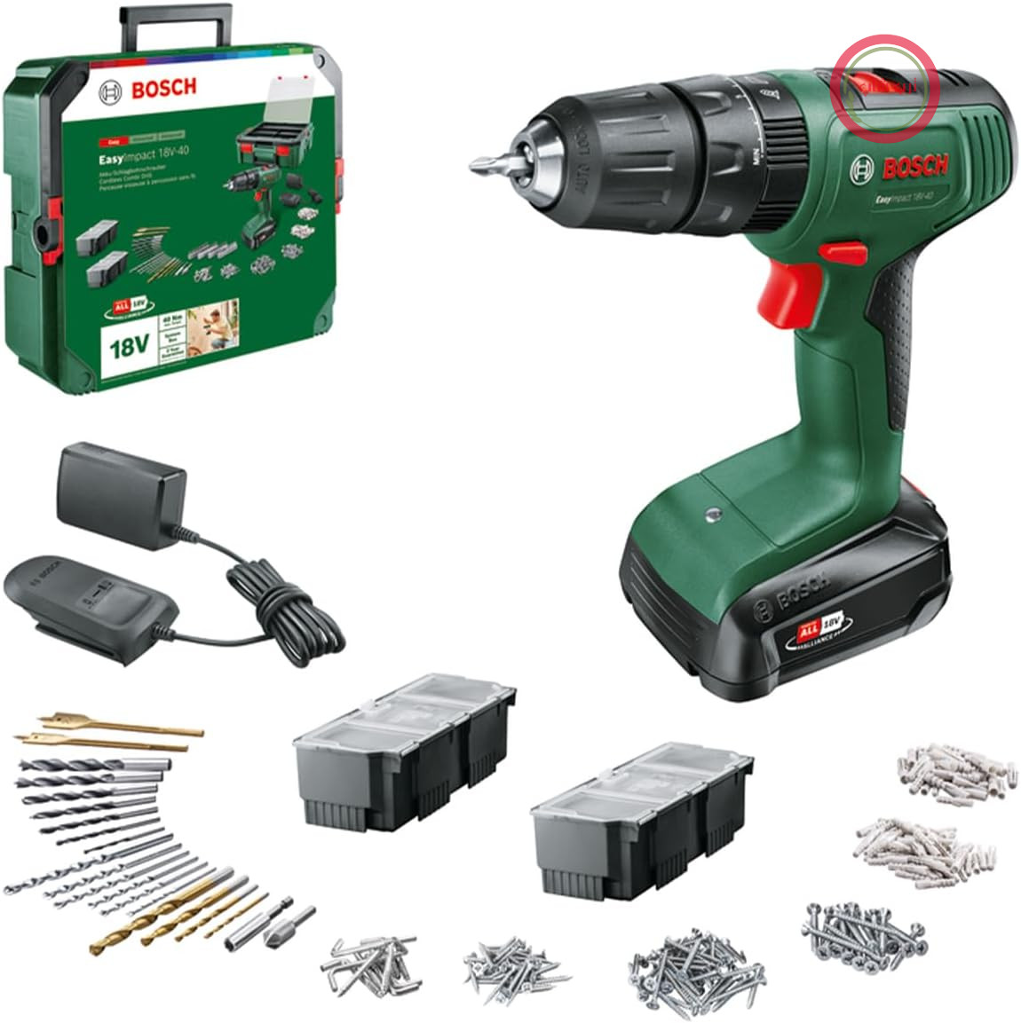 دریل پیچ‌گوشتی ضربه‌ای شارژی بوش آلمان مدل EasyImpact 18V - 40 (پیچ، سوراخکاری در چوب، فلز و پلاستیک