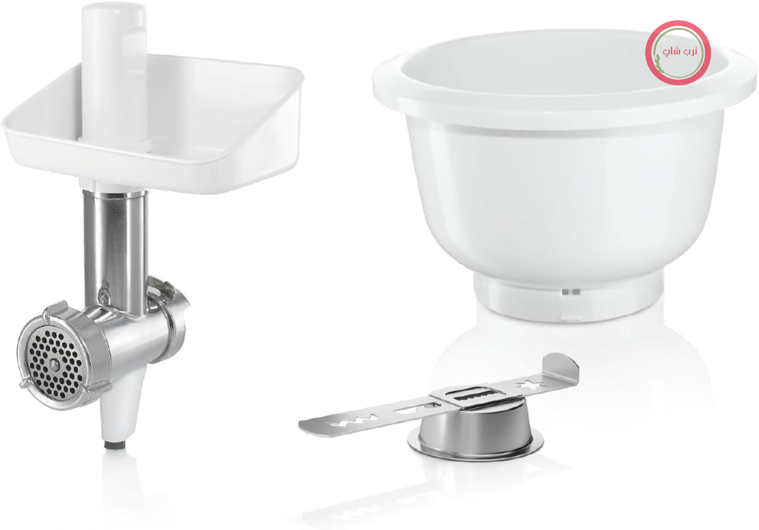 مجموعه لوازم جانبی Bosch BakingSensation MUZ5BS1، چرخ گوشت، کاسه پلاستیکی، قطعه مخصوص پرس کوکی، دیسک سوراخ‌دار، سازگار با غذاساز سری ۴، چهار قالب کوکی، قابل شستشو در ماشین ظرفشویی، استیل ضد زنگ
