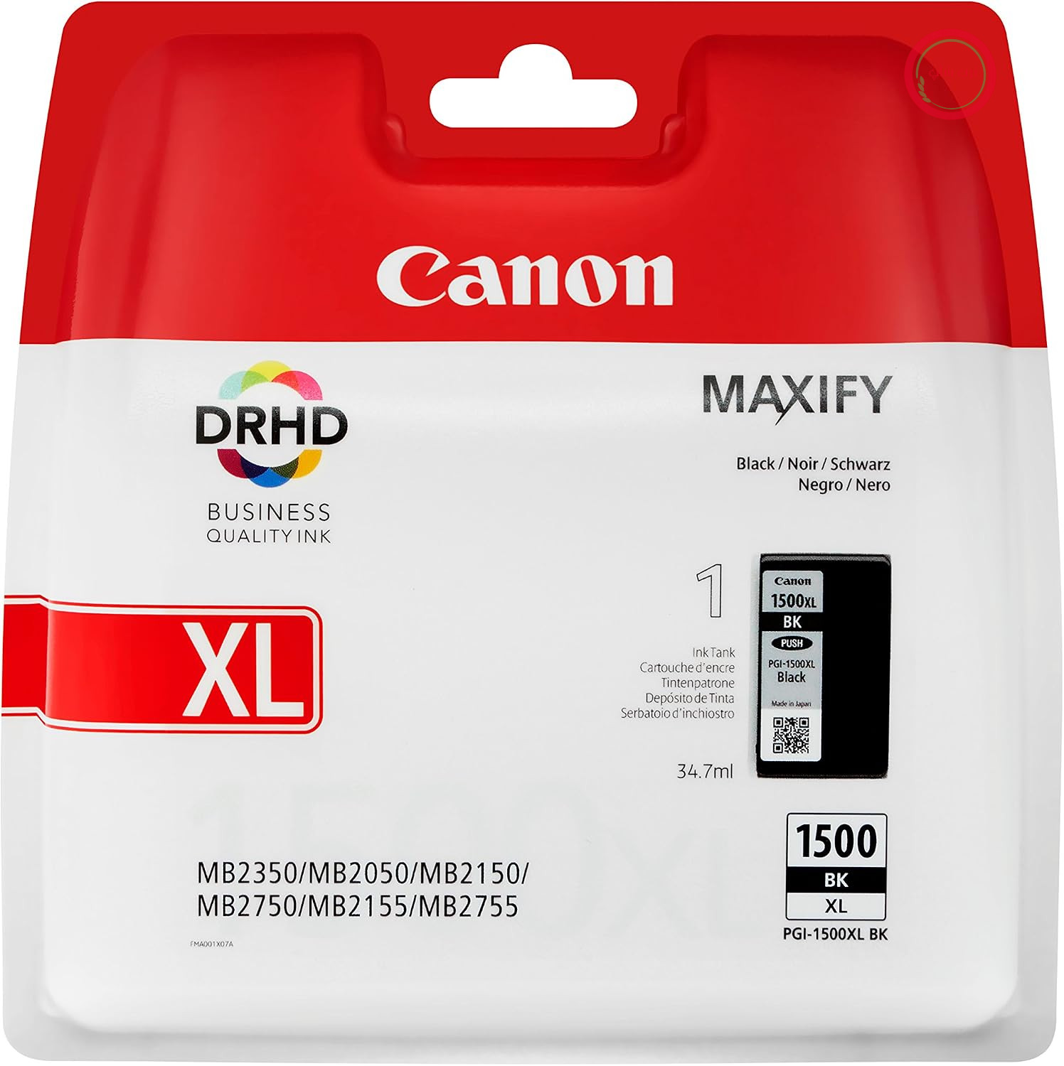 کارتریج جوهر مشکی کانن PGI-1500 XL BK، 34.7 میلی‌لیتر، اورجینال برای چاپگرهای MAXIFY