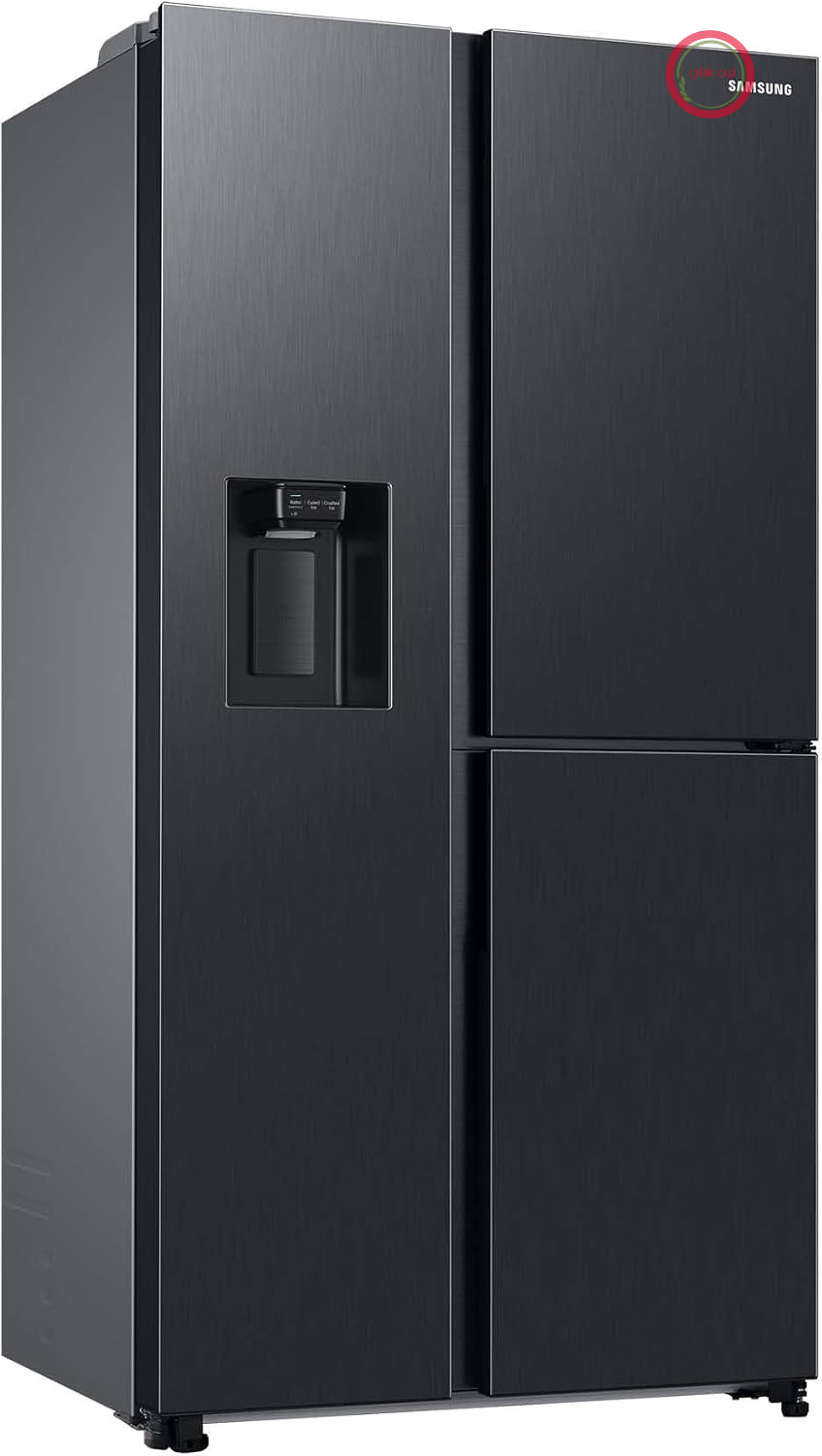 یخچال فریزر ساید بای ساید سامسونگ Samsung مدل RH68DG853DB1EG، با ابعاد ۱۷۸ سانتی‌متر و ۶۲۷ لیتر، حالت مصرف انرژی هوش مصنوعی، درب ویترینی، سیستم خنک‌کننده دوگانه+، یخ‌ساز و آبسردکن، مخزن آب ۴.۵ لیتری، جنس استیل مشکی مرغوب