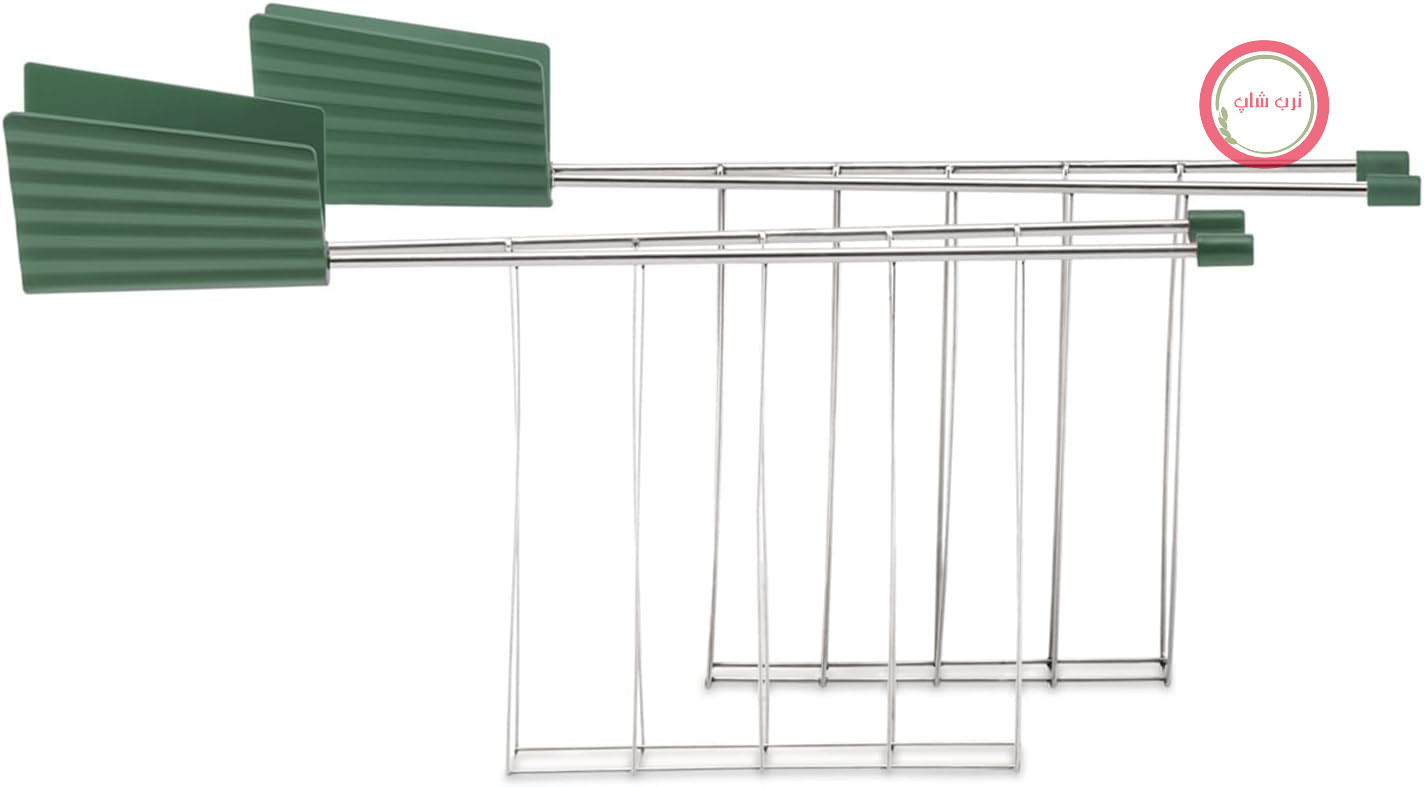 مجموعه طراحی Alessi Plissé MDL08RA GR شامل دو انبر توستر، ساخته شده از استیل ضد زنگ و رزین ترموپلاستیک، سبز