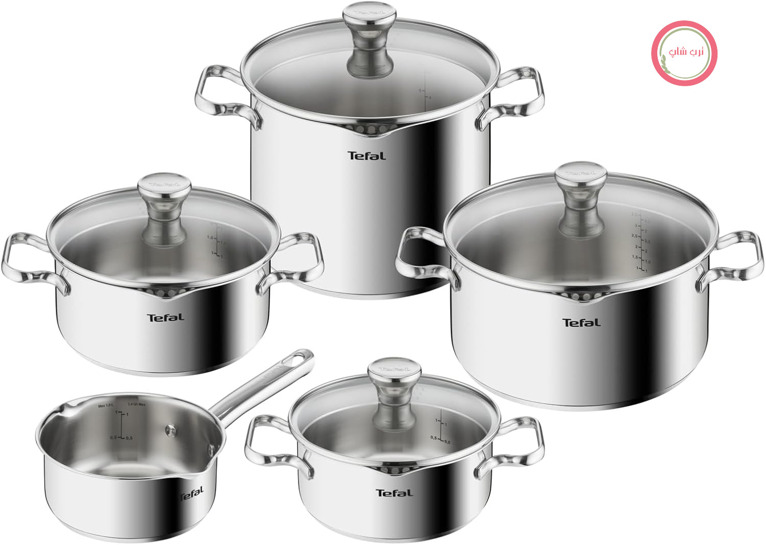 سرویس قابلمه القایی 9 پارچه Tefal Duetto، از جنس استیل ضد زنگ مقاوم و با کیفیت بالا، قابلمه و ماهیتابه سازگار با سیستم القایی با درب توری، مناسب برای فر تا دمای 260 درجه سانتیگراد (بدون درب)، مناسب برای انواع اجاق گاز، A705S9