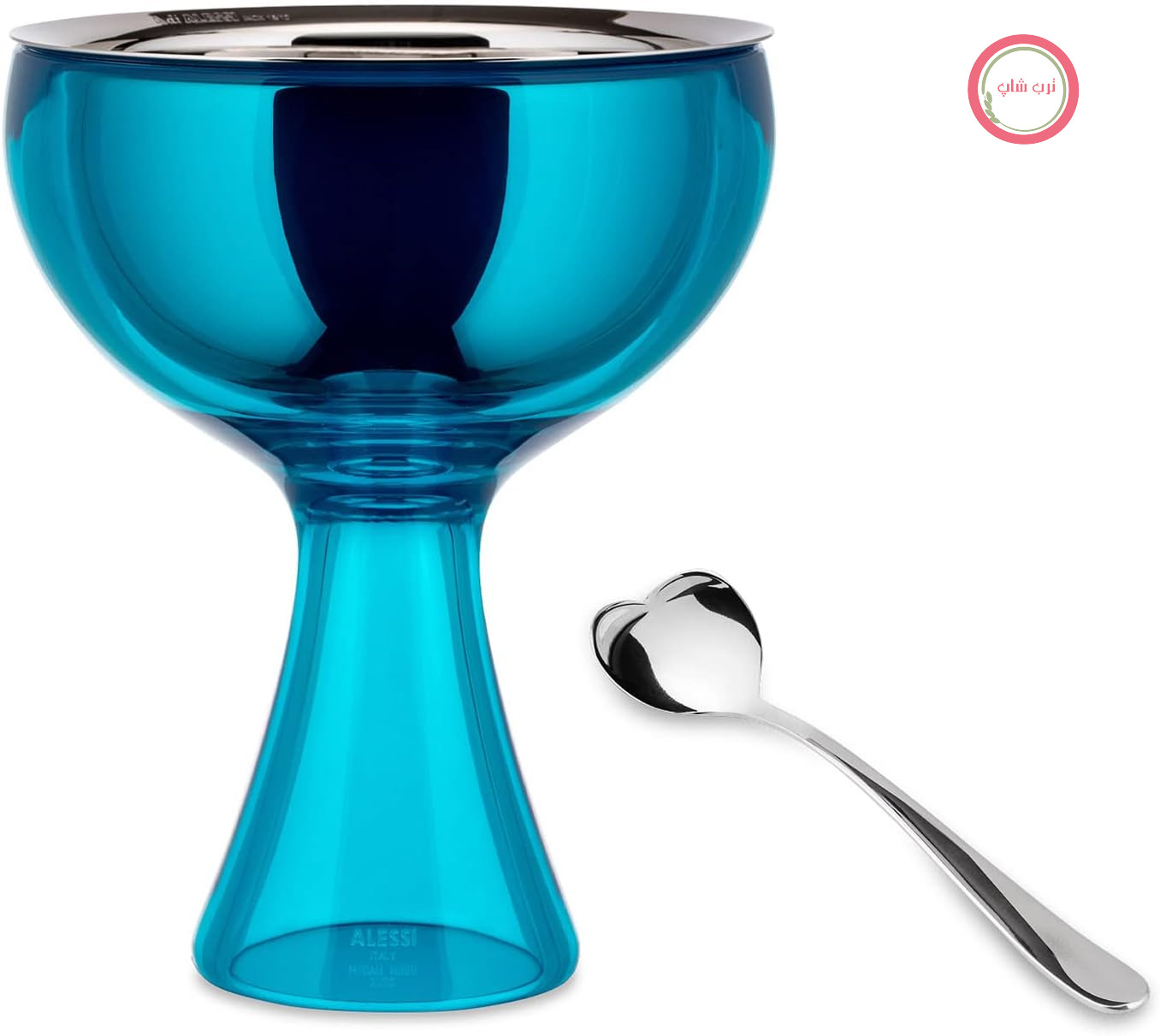 Alessi Big Love AMMI01S AZ - مجموعه ای متشکل از یک فنجان بستنی و یک قاشق بستنی، ساخته شده از استیل ضد زنگ 18/10 و رزین ترموپلاستیک، براق، آبی
