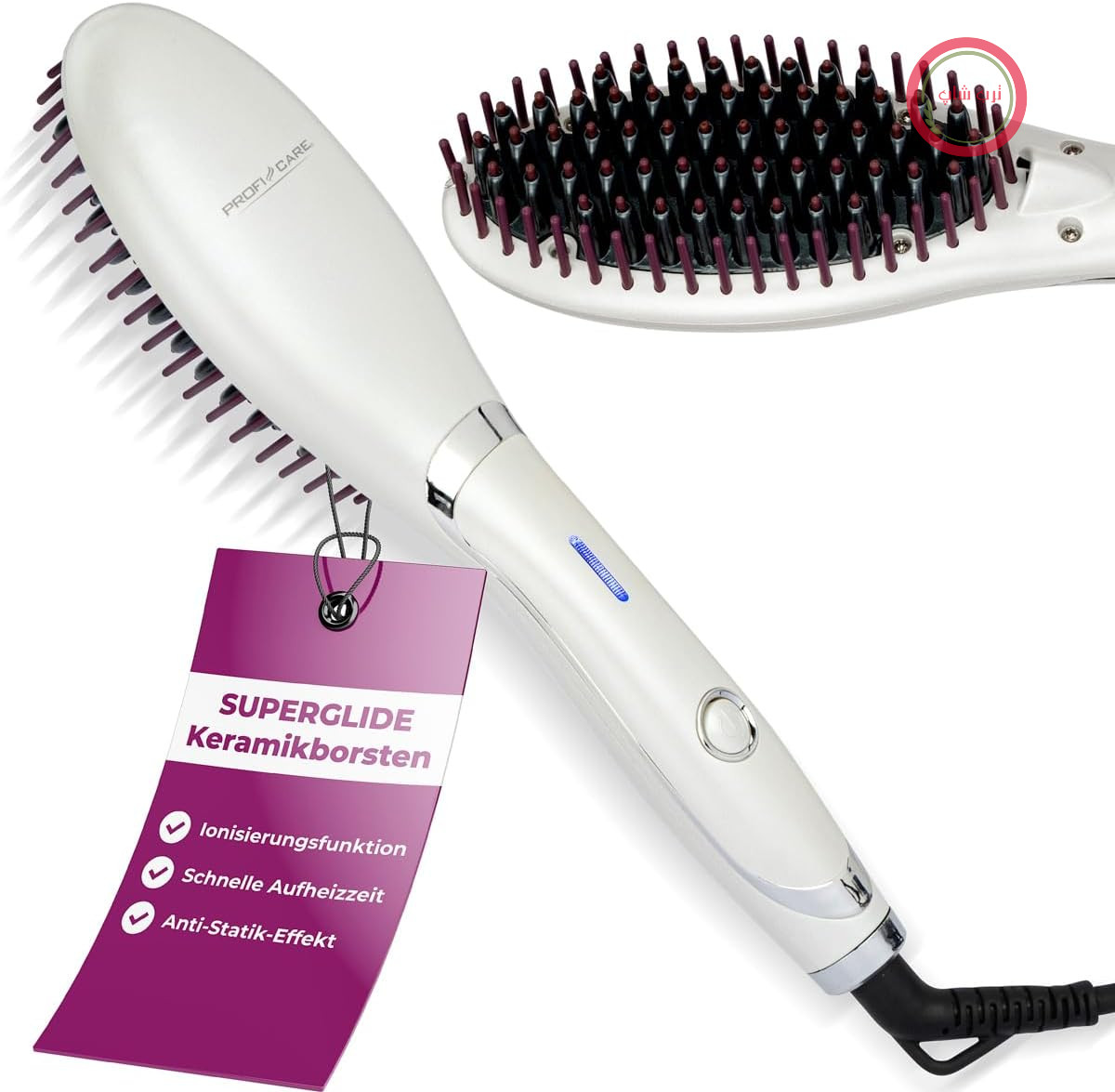 برس صاف کننده پروفی‌کر آلمان ProfiCare® با موهای سرامیکی Superglide | برس صاف کننده مو با زمان گرم شدن کوتاه | سوئیچ الکترونیکی | چراغ نشانگر LED | کابل مقاوم در برابر حرارت | اتو مو PC-GB 3021