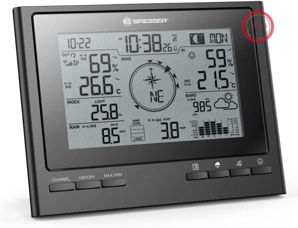 ایستگاه پایه اضافی Bresser برای مرکز هواشناسی ClimateScout 7003100، ایستگاه هواشناسی بی‌سیم 7 در 1 با نمایشگر رنگی و ساعت زنگ‌دار یکپارچه، مشکی