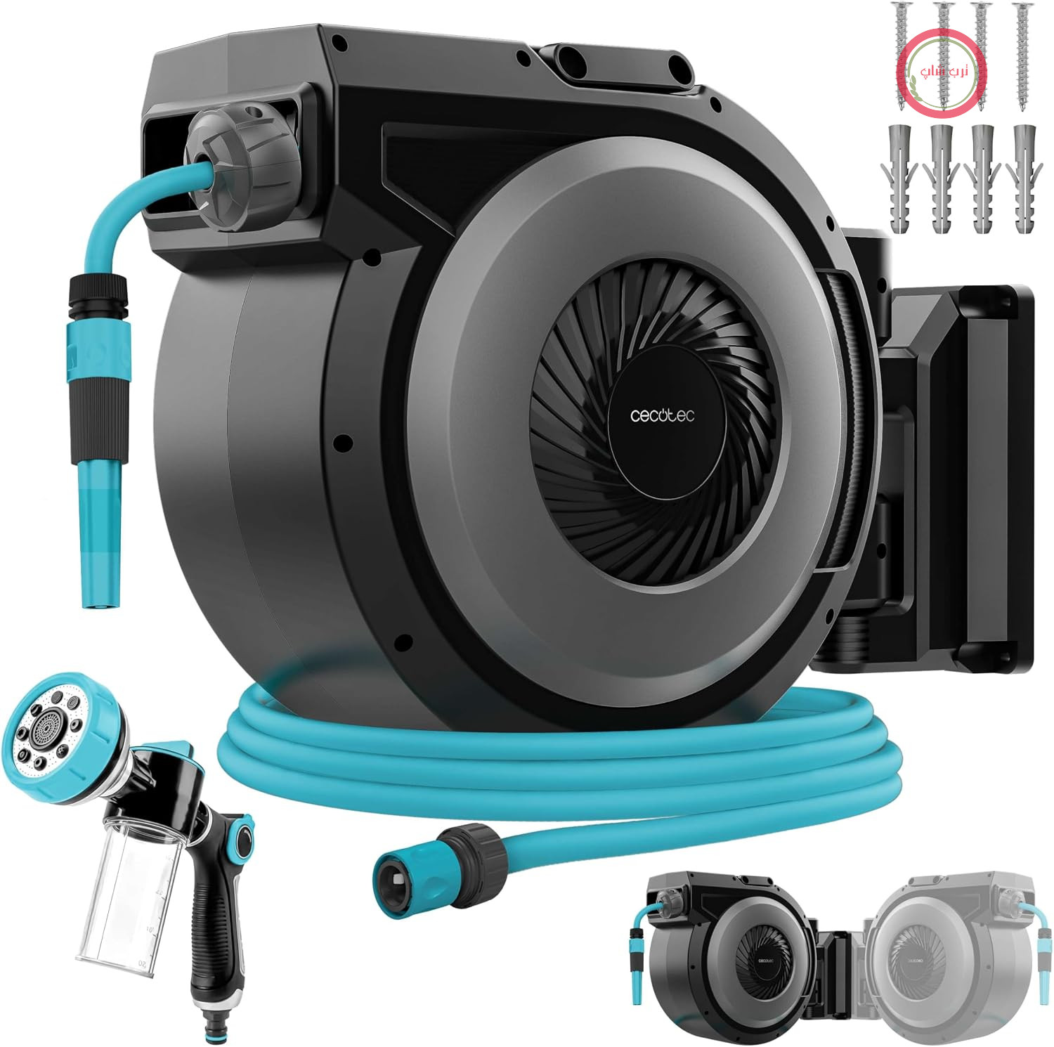 قرقره شلنگ جمع کن سکوتک اسپانیا Cecotec HydroShell 300 Pro. شلنگ باغبانی 30 متری، قرقره خودکار با بازگشت آهسته