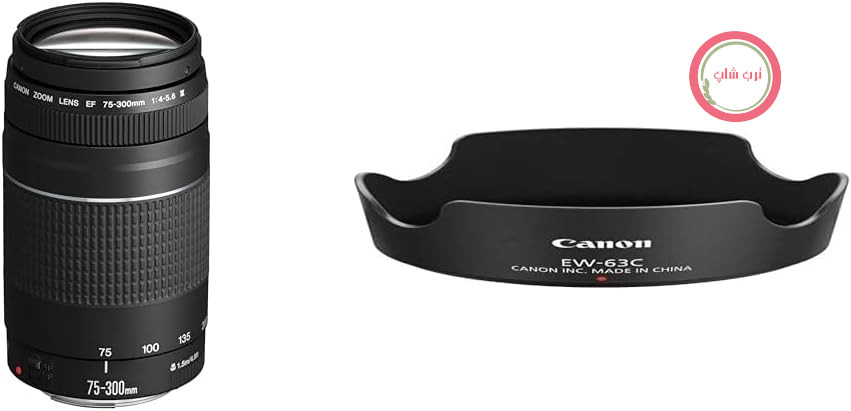 لنز زوم دوربین کانن ژاپن EF 75-300mm F4.0-5.6 III (با رزوه فیلتر ۵۸ میلی‌متر) مشکی و هود لنز EW-63C (برای لنز EF-S 18-55mm f/3.5-5.6 is STM) مشکی