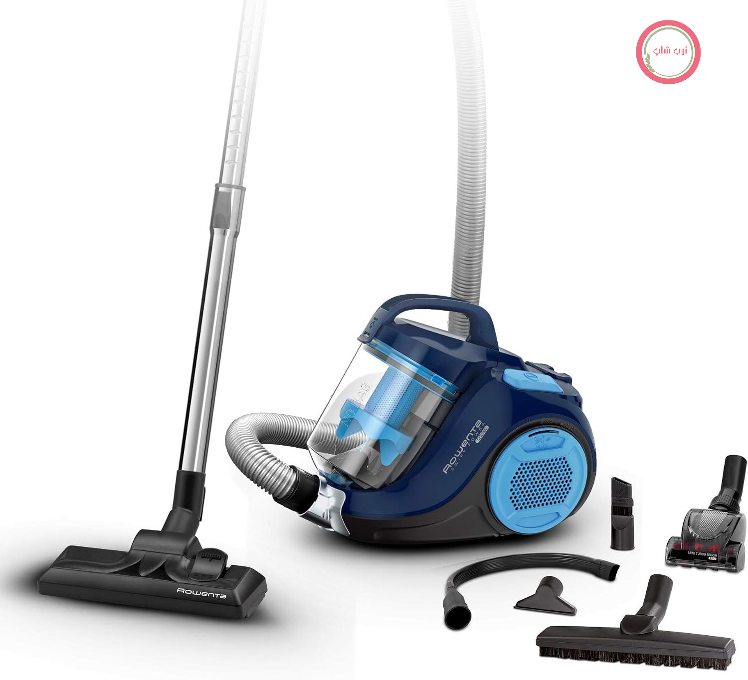 جارو برقی بدون کیسه روونتا آلمان Rowenta Swift Power Cyclonic، 900 وات، مکش قدرتمند، مخزن گرد و غبار 1.2 لیتری، فیلتراسیون بالا، پوشش فضای وسیع، جاروبرقی بدون کیسه و سیم، آبی، RO2981EA