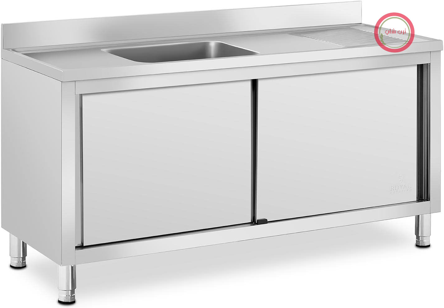 کابینت روشویی صنعتی رویال کترینگ آلمان Royal Catering RC-IKS02، یک کاسه، استیل ضد زنگ، ابعاد 500 در 400 در 240 میلی‌متر، پایه روشویی