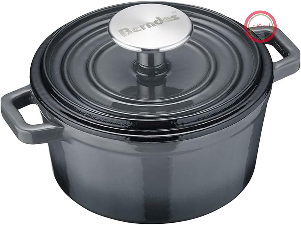 قابلمه سرو چدنی برندس آلمان Berndes B.iron 0.75 لیتری با درب - 14 سانتی‌متر - چدن با روکش لعابی - قابلمه برای پخت و پز و سرخ کردن - سازگار با القایی - مناسب برای انواع اجاق گاز - مشکی/خاکستری