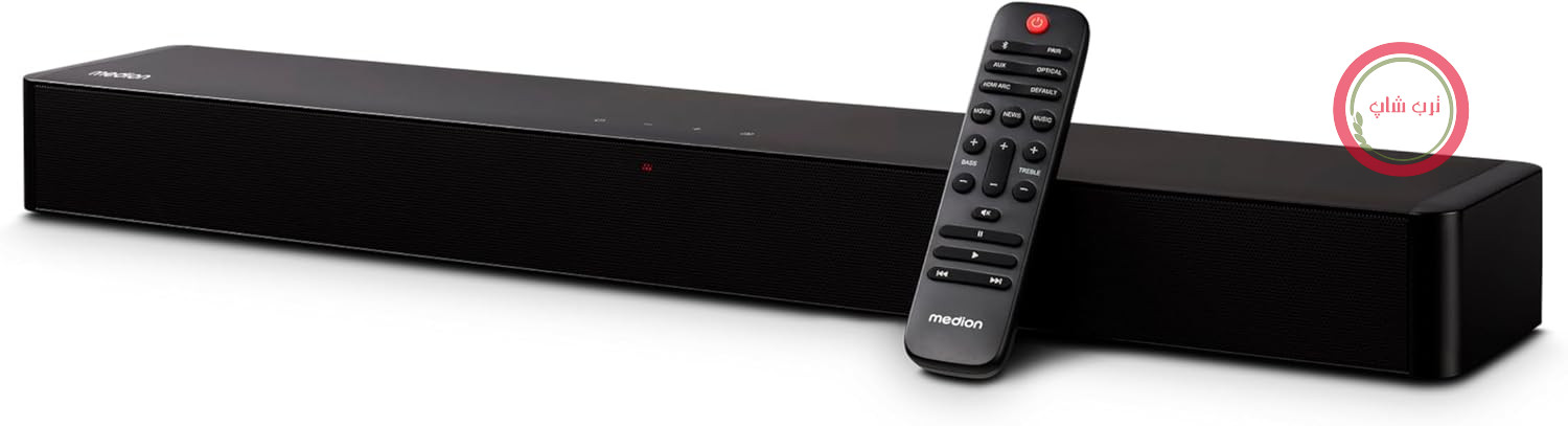 ساندبار MEDION P61155 2.0 با بلوتوث (شامل ریموت کنترل، کنترل لمسی، HDMI (ARC)، AUX، ورودی اپتیکال، 2 عدد بلندگوی 30 وات RMS)