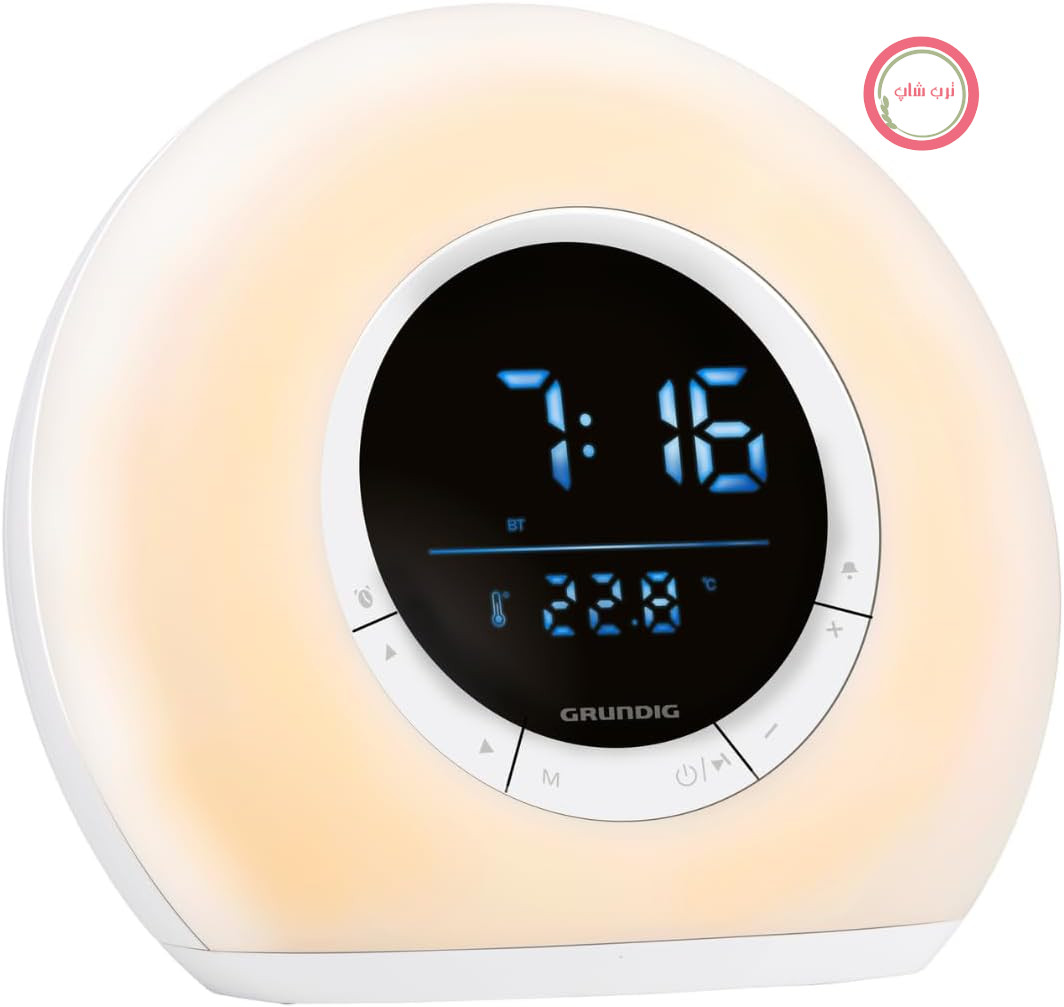 ساعت زنگ دار Grundig Daylight – چراغ خواب با رادیو و بلوتوث – ساعت زنگ دار نوری با صفحه نمایش LED – ساعت زنگ دار رادیویی با نور و صداهای طبیعت – سفید