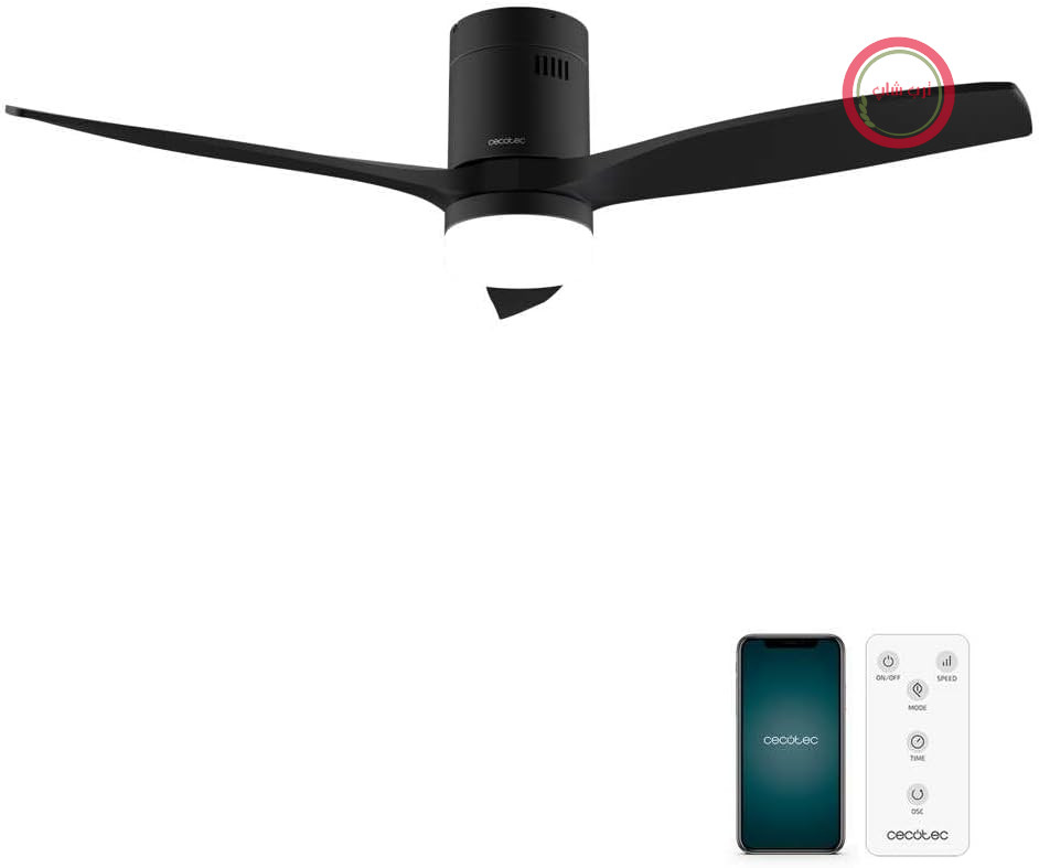 پنکه سقفی چراغ‌دار سکوتک اسپانیا Cecotec Aero 5600 چراغ LED دارای ۳ پره، ۶ سطح سرعت کنترل با وای‌فای مشکی