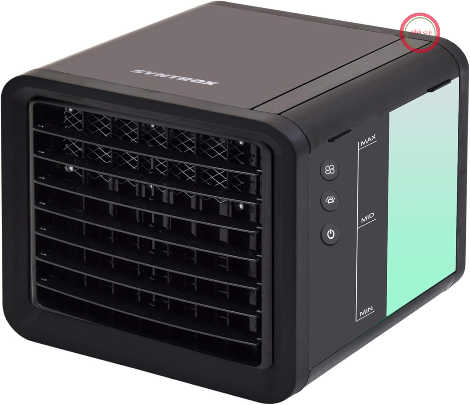کولر آبی کوچک سینتروکس آلمان Syntrox آلمان با خنک کننده آبی Trivaria | کولر تبخیری، رطوبت ساز، خوشبو کننده هوا، اتصال USB، خنک کننده تابستانی، کولر گازی کمپینگ (مشکی)
