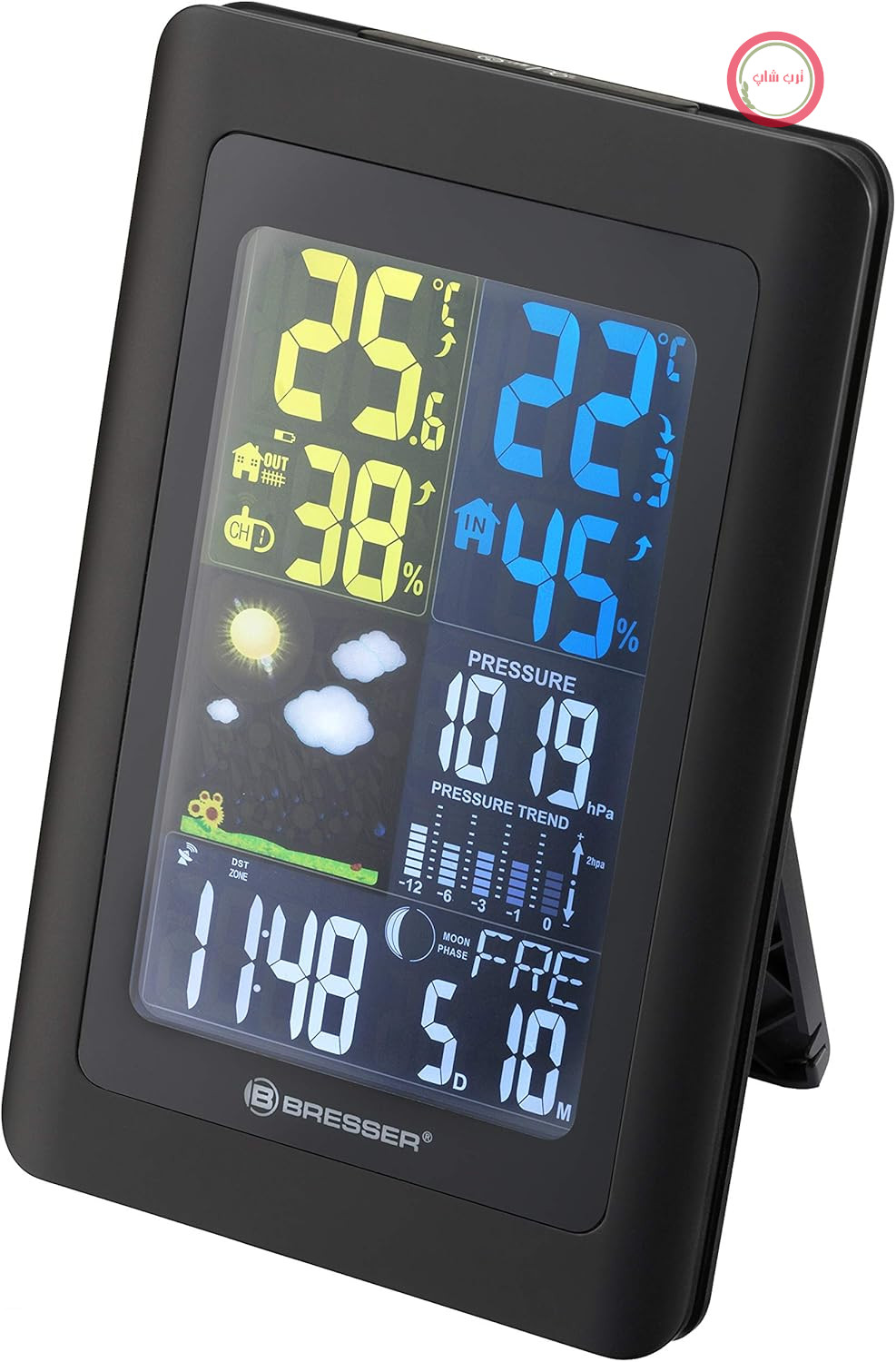 ایستگاه هواشناسی بی‌سیم Bresser Meteo NBF Color DCF با سنسور فضای باز، مشکی، 18.5 x 2.7 x 12 سانتی‌متر