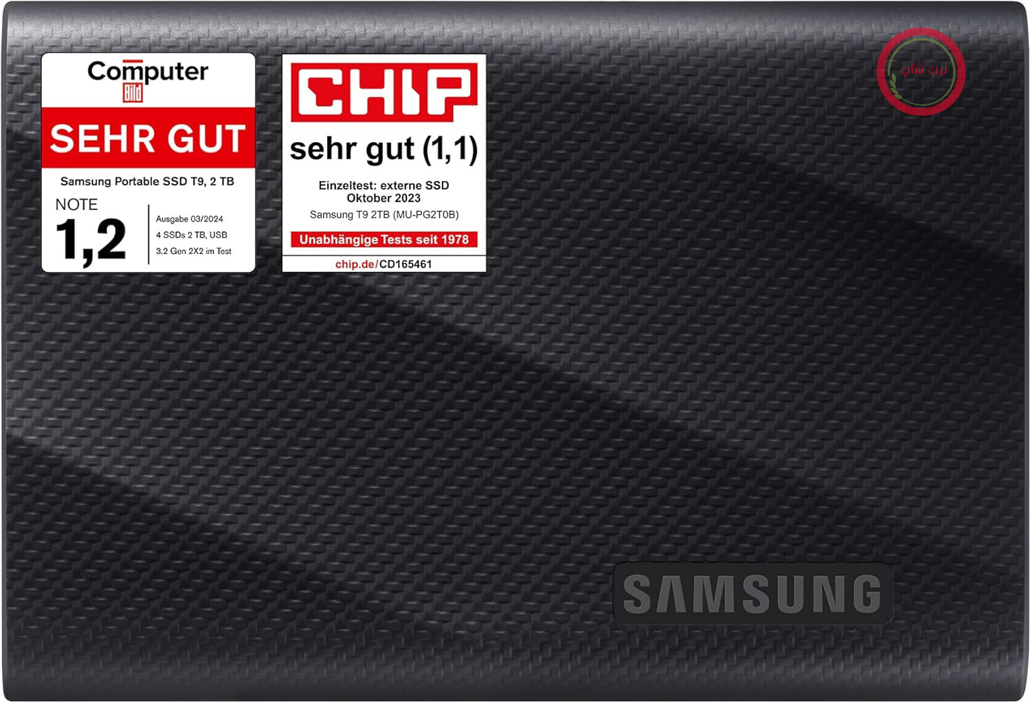 هارد SSD قابل حمل سامسونگ مدل T9، 2 ترابایت، سرعت خواندن 2000 مگابایت بر ثانیه، سرعت نوشتن 2000 مگابایت بر ثانیه، پورت USB 3.2 Gen.2x2، هارد اکسترنال برای کاربران حرفه‌ای، سازگار با مک، کامپیوتر، گوشی‌های هوشمند و دوربین‌های 12K، مدل MU-PG2T0B/EU