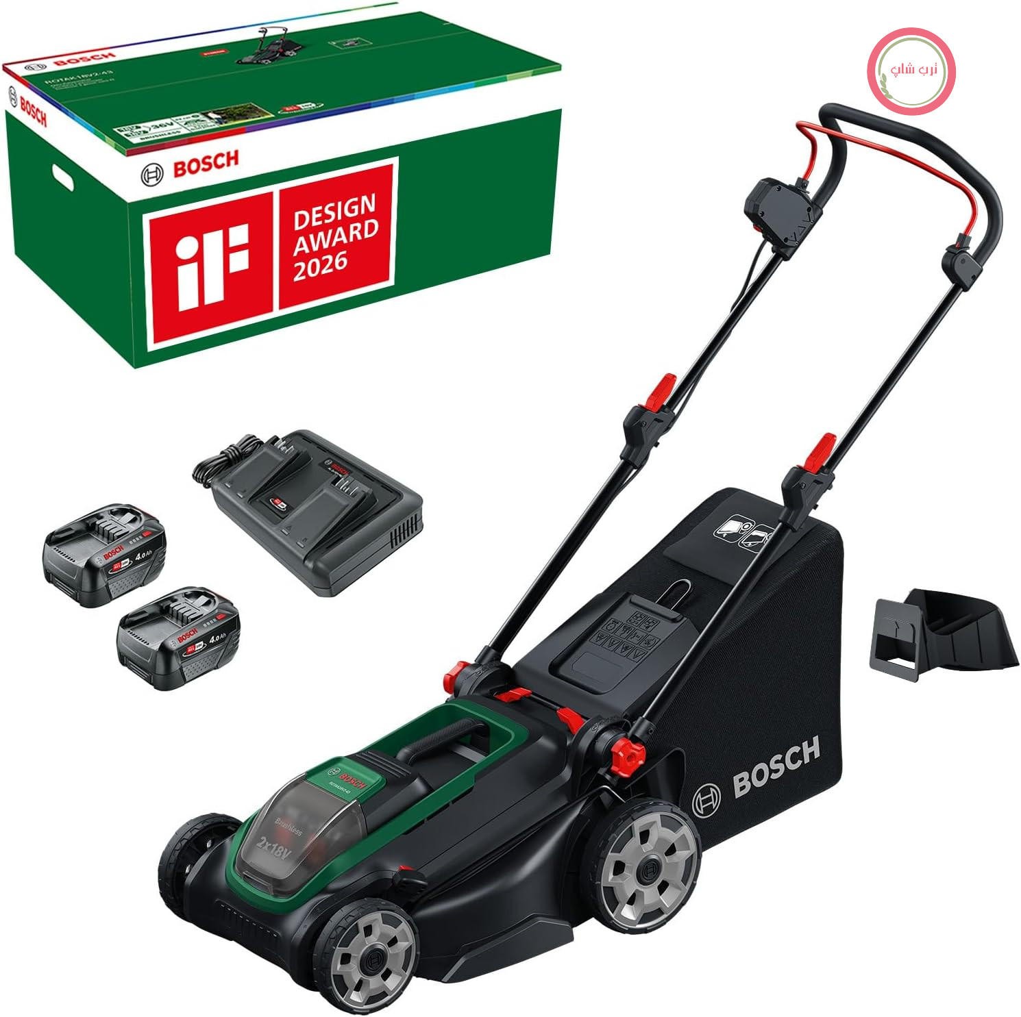 ماشین چمن‌زنی شارژی بوش آلمان Bosch ROTAK18V2 - 43 (عرض برش: ۴۳ سانتی‌متر، ارتفاع برش: ۳۰ - ۷۵
