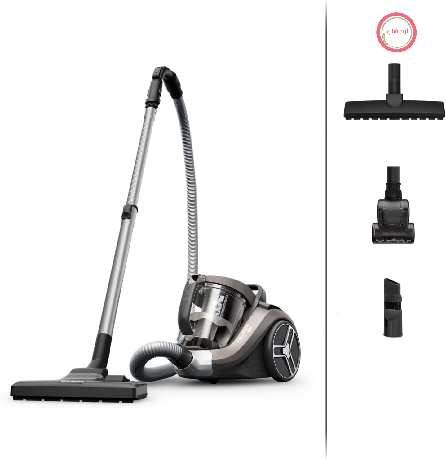 جارو برقی بدون کیسه روونتا آلمان Rowenta Compact Power XXL Animal، 900 وات، سیستم فیلتراسیون 3 مرحله‌ای، ظرفیت XXL، شعاع تمیز کردن 8.80 متر، شامل لوازم جانبی گسترده، برنز، RO4B50
