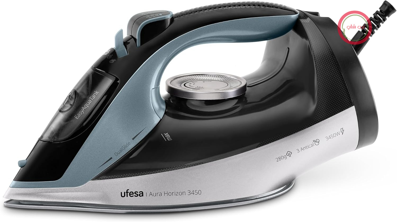 اتو بخار یوفسا اسپانیا Ufesa Aura Horizon، 3450 وات، بخاردهی لحظه‌ای 280 گرم، بخاردهی پیوسته 55 گرم در دقیقه، کفی سرامیکی DualGlide، سیستم ضد رسوب 3 در 1، سیستم ضد چکه، مخزن آب 350 میلی‌لیتری، کابل 1.9 متری