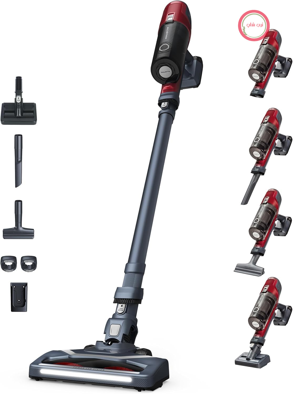 جارو شارژی روونتا آلمان بی‌سیم مخصوص حیوانات Rowenta X-Pert 6.60، قدرت ۱۰۰ وات، زمان کارکرد ۴۵ دقیقه، بی‌سیم و بدون کیسه، نازل LED، باتری قابل جدا شدن، شامل ابزار تمیز کردن درزها، پایه دیواری و برس موی حیوانات خانگی، قرمز/مشکی، RH6878