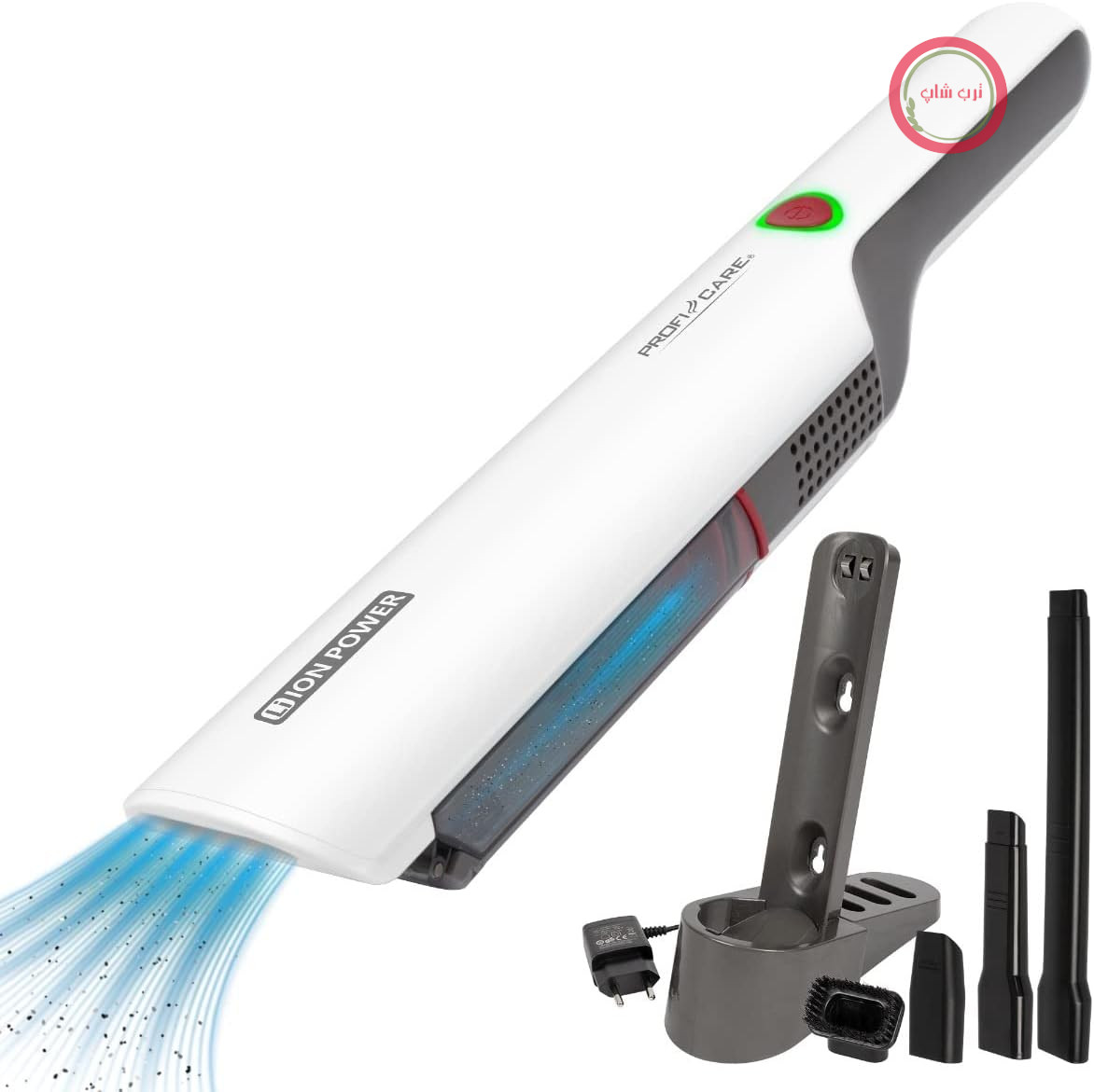 جارو شارژی دستی پروفی‌کر آلمان ProfiCare® برای ماشین و خانه، جاروبرقی دستی بی‌سیم با 3 نازل و برس اضافی + ایستگاه شارژ - جاروبرقی دستی بی‌سیم با حداکثر 25 دقیقه کارکرد - PC AKS 3102