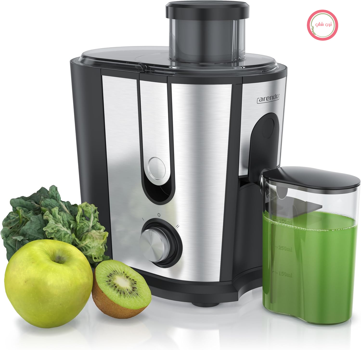 آبمیوه گیری استیل ضد زنگ Arendo برای میوه و سبزیجات - آبمیوه گیری گریز از مرکز - برقی - 2 حالت سرعت - محافظت در برابر گرمای بیش از حد - محفظه استیل ضد زنگ - 600 وات - بدون BPA