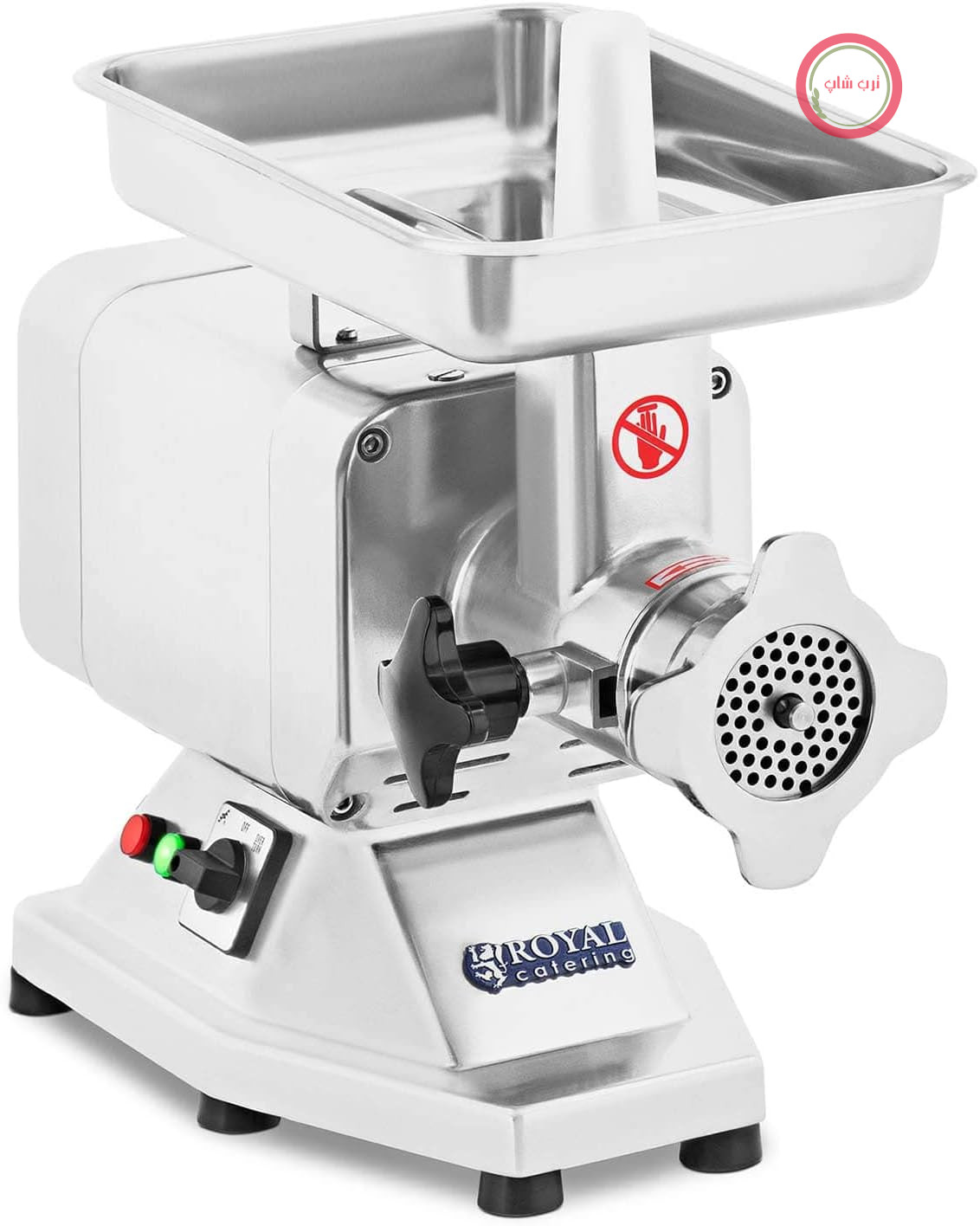 چرخ گوشت و دستگاه سوسیس ساز Royal Catering RCFW-120PRO (برقی، 120 کیلوگرم در ساعت، 850 وات، 2 دیسک سوراخ دار 5/8 میلی متر، سری PRO، استیل ضد زنگ)
