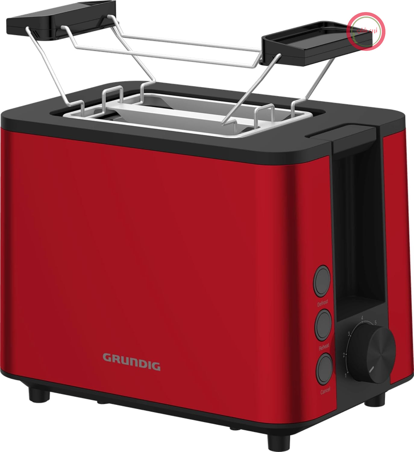 توستر Grundig - TA 8340 برای 2 برش نان - 950 وات - کنترل متغیر برشته کردن نان - عملکرد یخ‌زدایی و گرم کردن مجدد - گرم‌کن نان یکپارچه - محفظه استیل ضد زنگ - قرمز