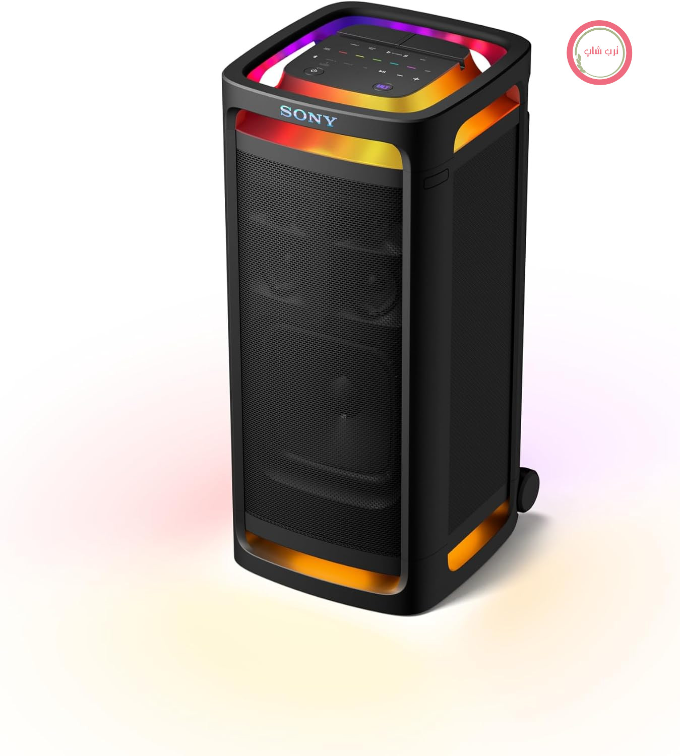 بلندگوی مهمانی بلوتوثی سونی ULT Tower 9 AC - عالی، با برق شهری، 2 حالت صدای ULT Power، بلندگوی X-Balanced، نورپردازی و صدای 360 درجه، ورودی کارائوکه - مشکی