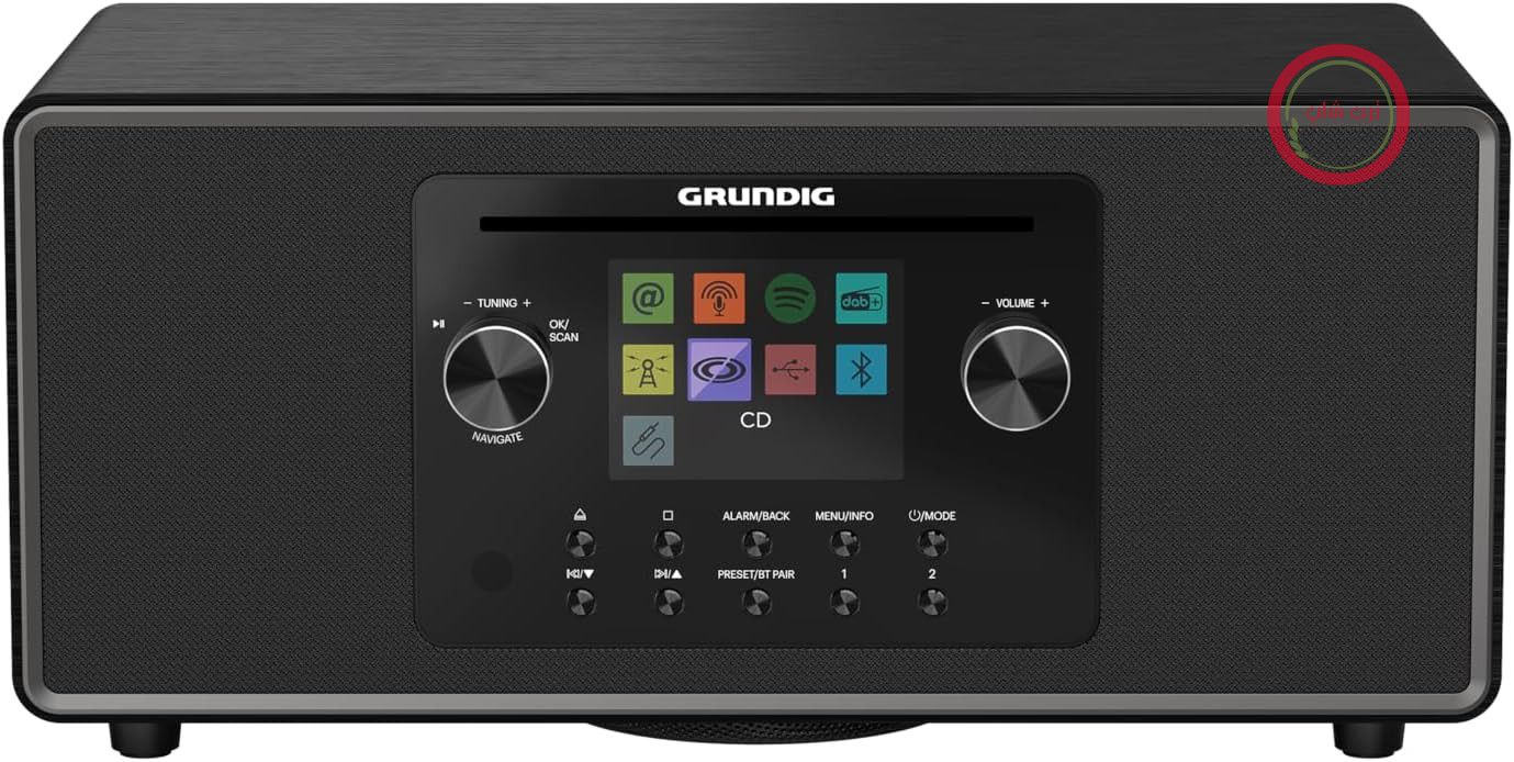 رادیو اینترنتی و دیجیتال همه کاره Grundig DTR 7100، DAB+، FM، رادیو 2.1 کاناله با ساب ووفر، 42 وات RMS، پخش کننده سی دی، USB، اتصال به Spotify، قابلیت هشدار، تایمر خواب، صفحه نمایش رنگی، مشکی