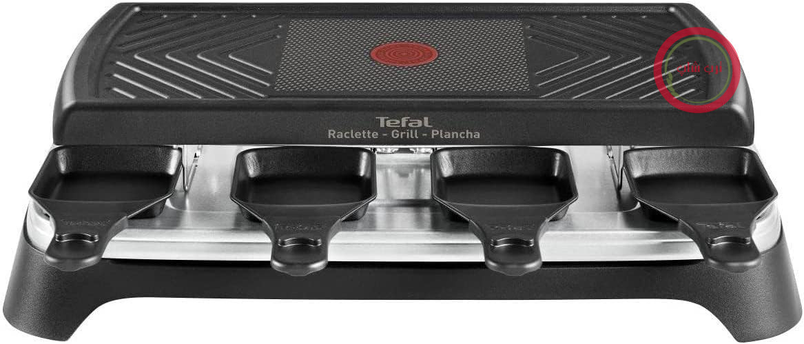 گریل Tefal Raclette Plancha Smart با 8 تابه، راکلت برای 8 نفر، 1350 وات، روکش نچسب، ترمو-اسپات، تمیز کردن آسان، استیل ضد زنگ مشکی مات، RE459812