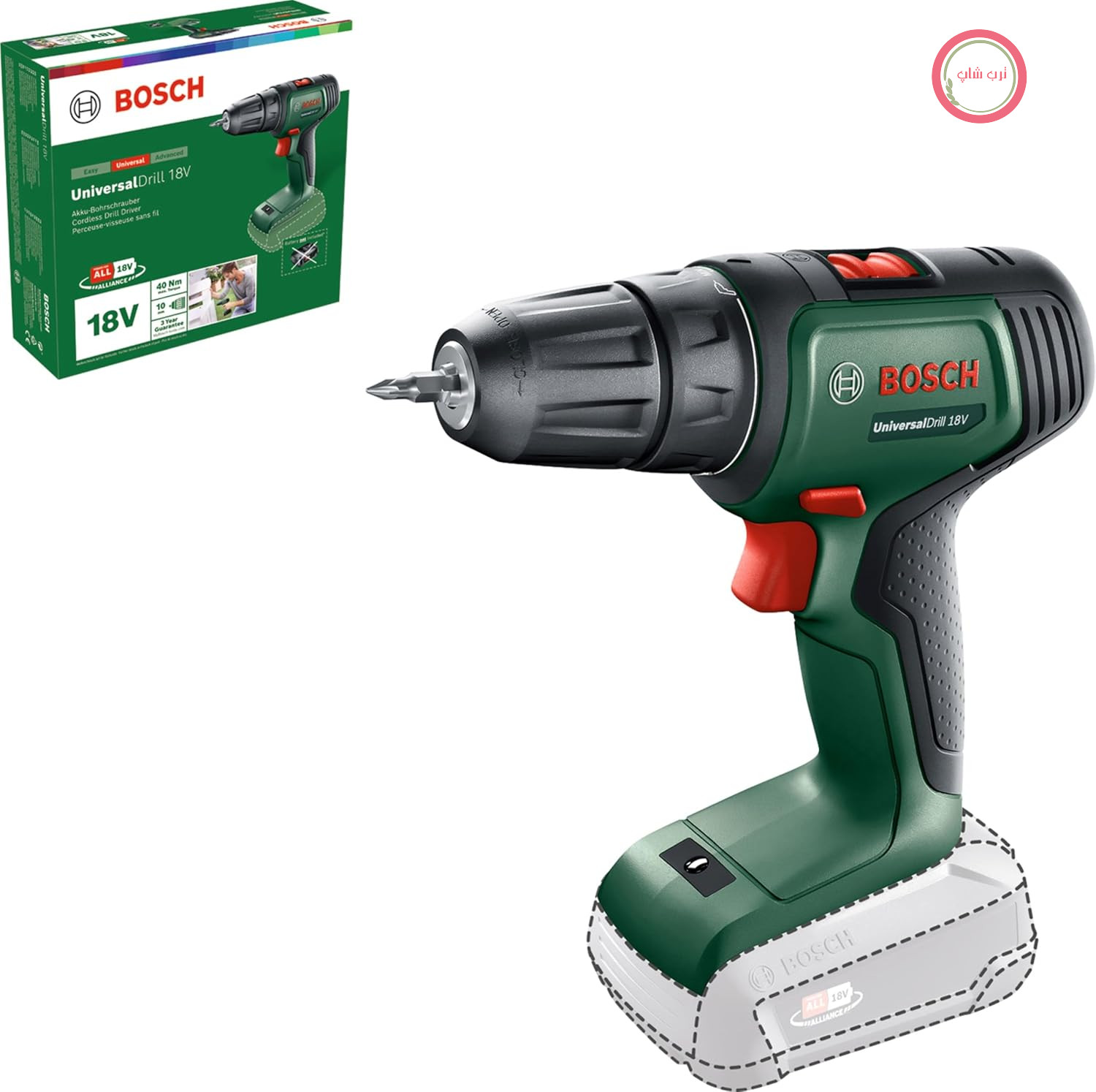 پیچ‌گوشتی بی‌سیم بوش آلمان Bosch یونیورسال دریل ۱۸ ولت (بدون باتری، سیستم ۱۸ ولت، در جعبه مقوایی)